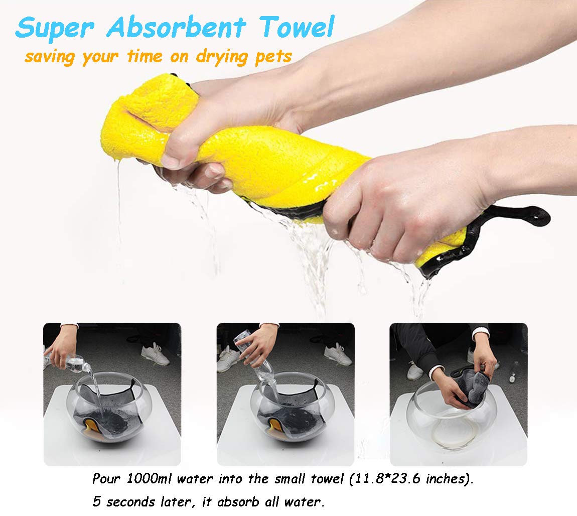 Kwispel Dog Bath Towel - Super Absorbent Microfiber Dog Towel For Small Medium Large Dogs And Cat, Yellow & Grey 19.7' X 39.4'