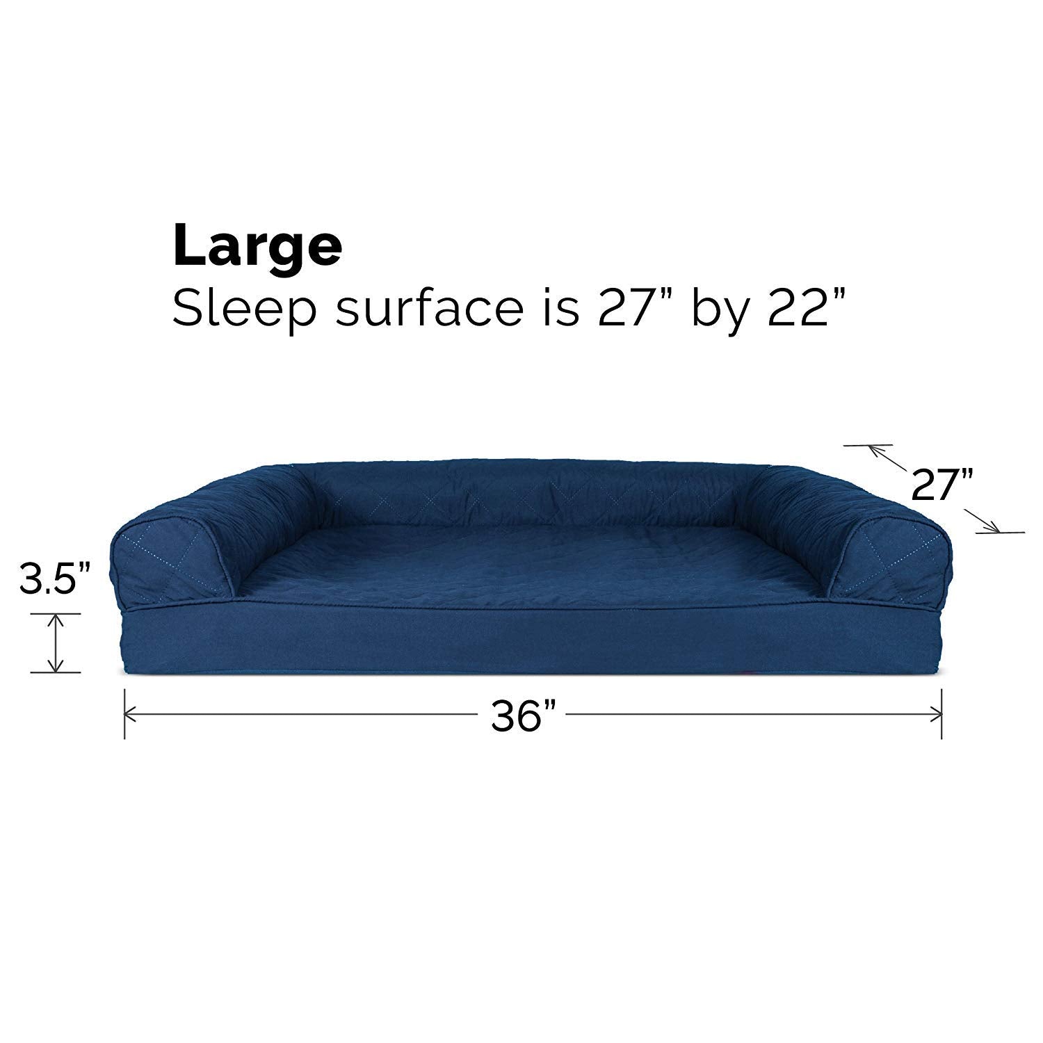 Furhaven Orthopedic Dog Bed For Large/Medium Dogs W/ Removable Bolsters & Washable Cover, For Dogs Up To 55 Lbs - Quilted Sofa - Navy (Blue), Large