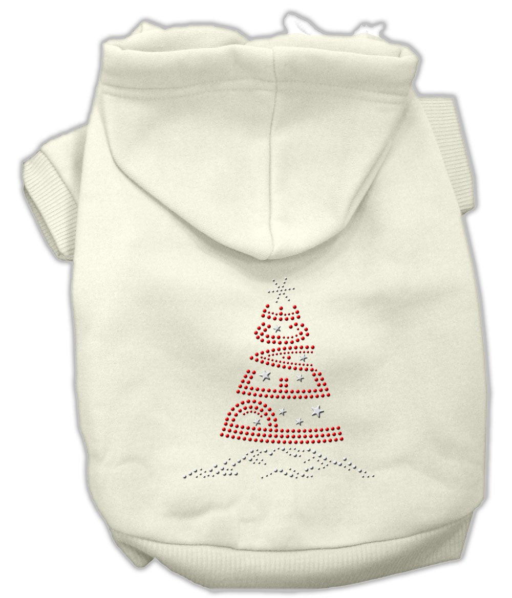 Christmas Pet Dog & Cat Hoodie Rhinestone, &quot;Peace Tree&quot; Cream XS (0-3 lbs.)