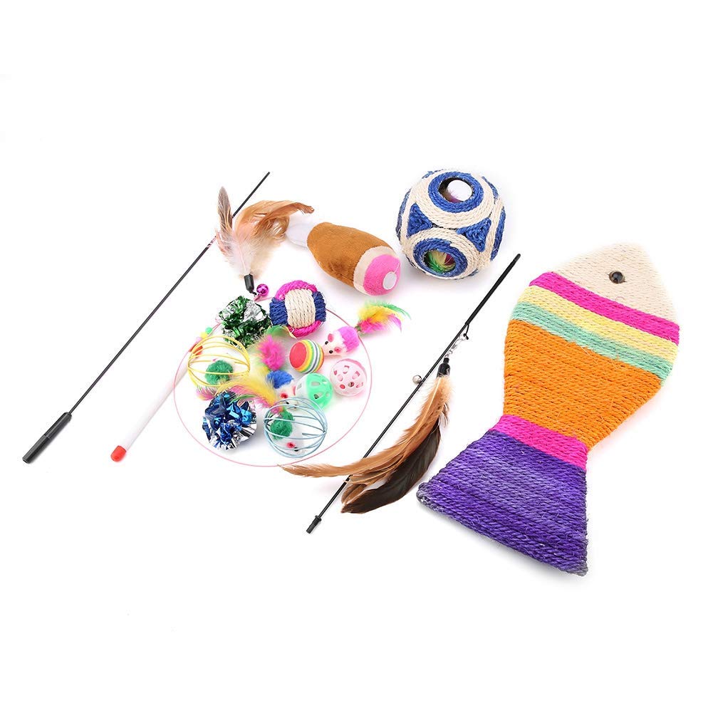 Psk Pet Mart Cat Training Toy Variety Catnip Toy Set Wand Feather Elastic Exerciser Chew Playing Cute Rat Toy 16Pcs