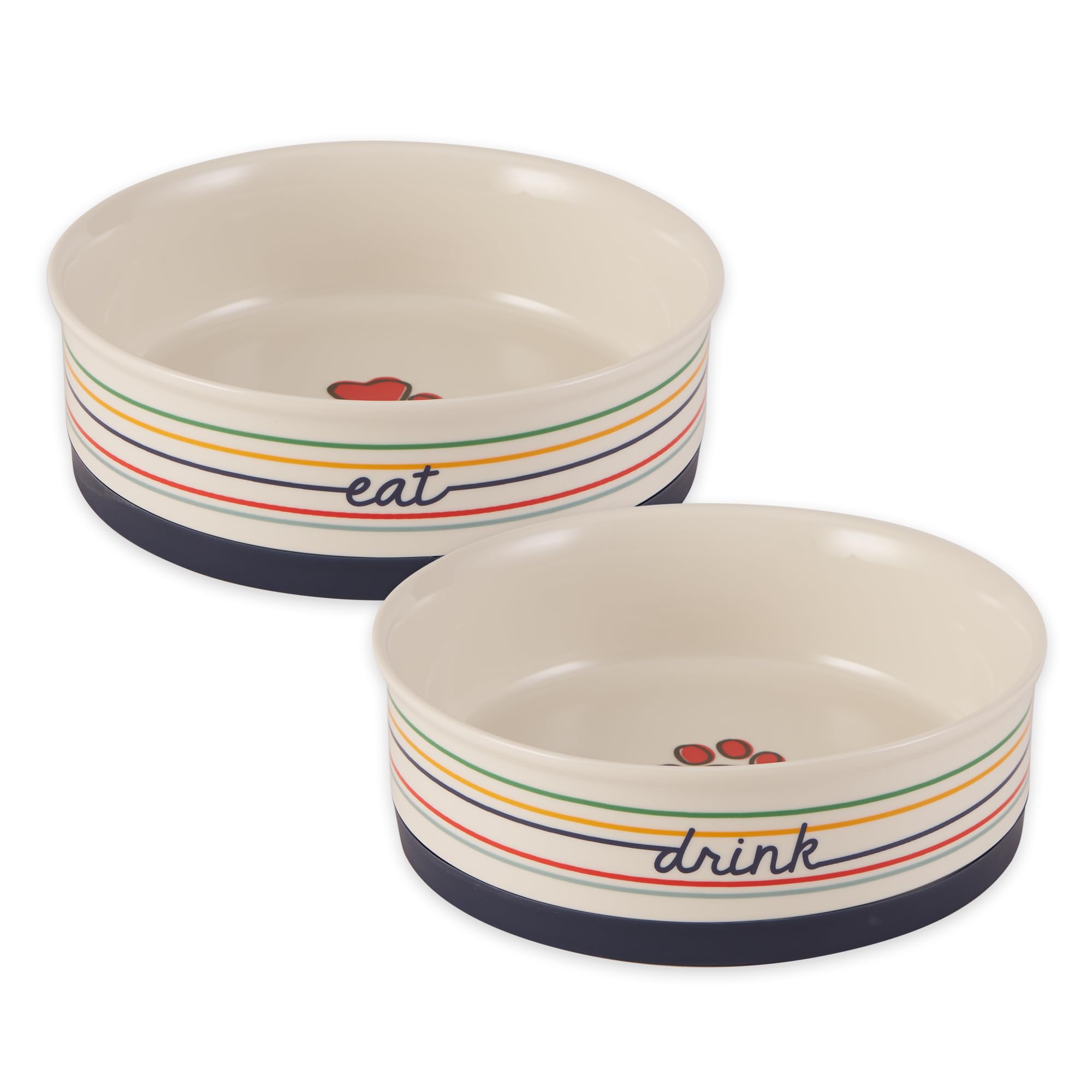 Bone Dry Ceramic Food/Water Bowls, Non-Slip Dishwasher Safe, Large Set, 7.5x2.4 Eat/Drink
