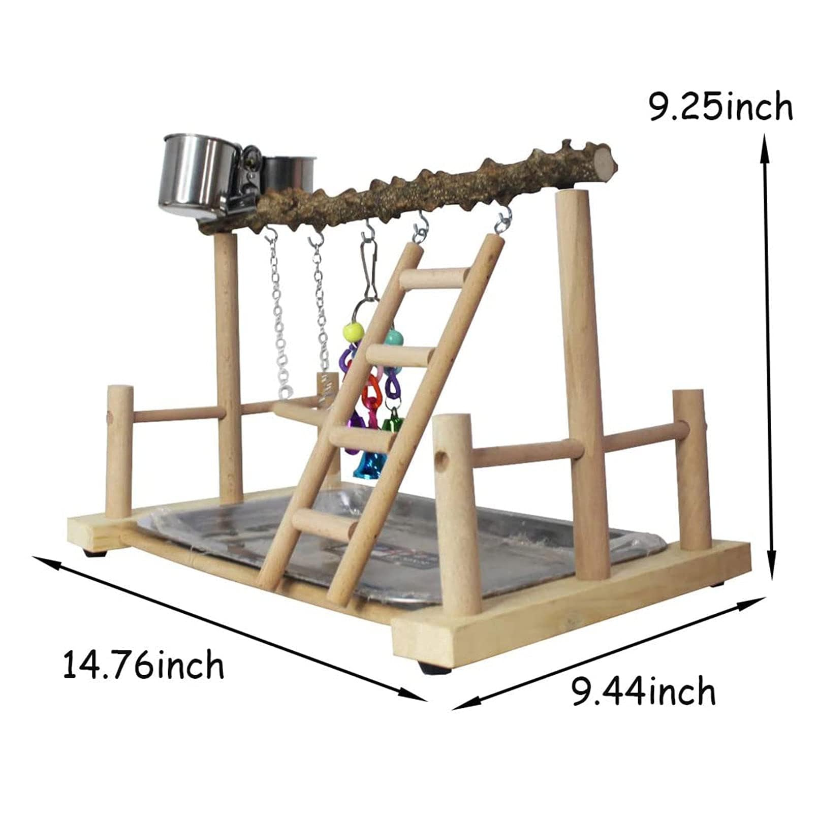 Kathson Parrots Playground Bird Perch Wood Playstand Stand With Ladder Swing Feeder Cups Chew Toy For Parakeet Conure Cockatiel Budgie Lovebird Finch Small Birds
