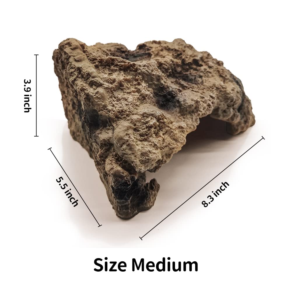 Lucosiu Reptile Simulation Rock Cave Hideouts Terrarium Habitat D?or Bearded Dragon Hideout For Turtles Lizards Snakes Crab (Medium)