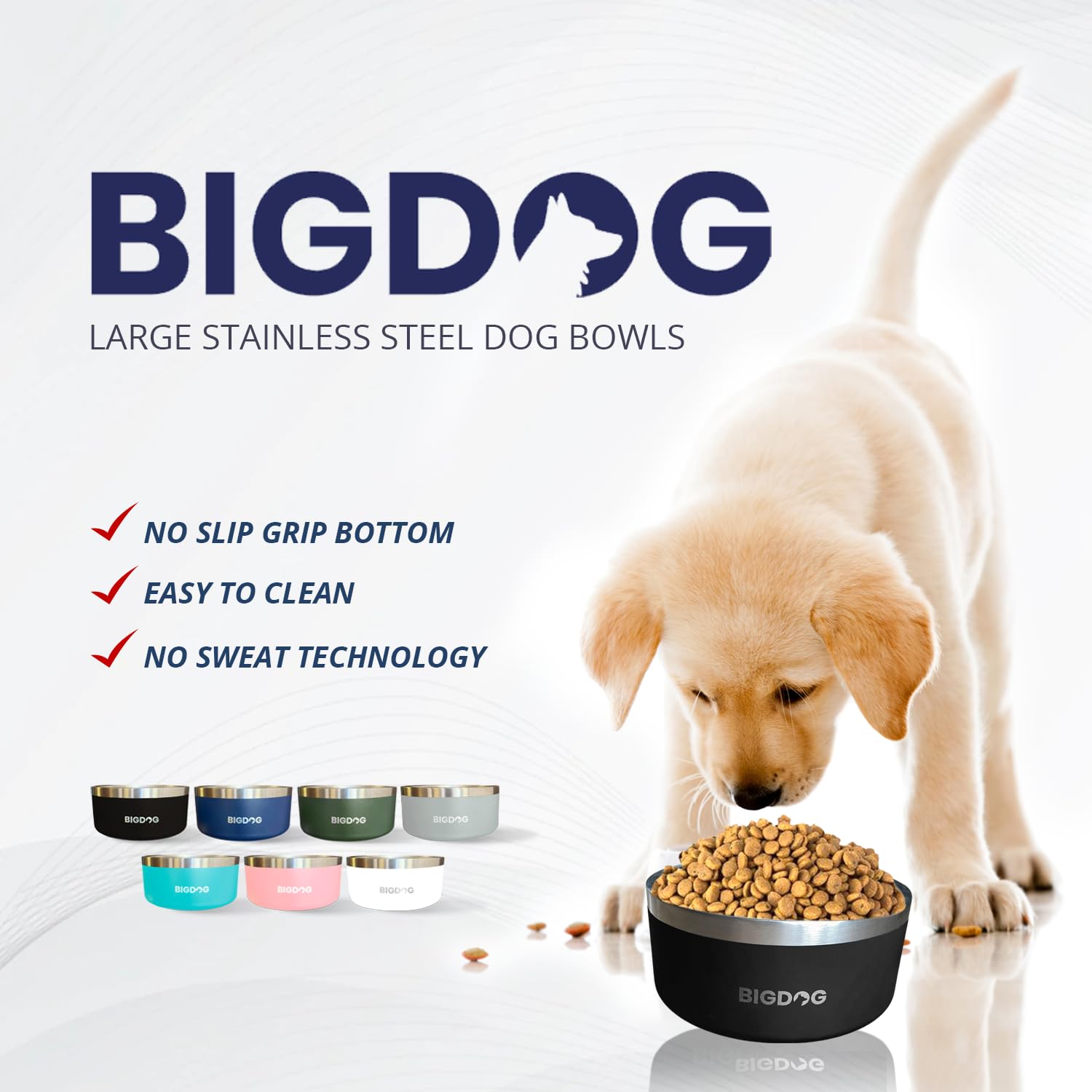Bigdog Bowl, Heavy Duty, Stainless Steel, Non Slip, Large Capacity, For Big Tall Dogs, Holds 64 Ozs, Blue