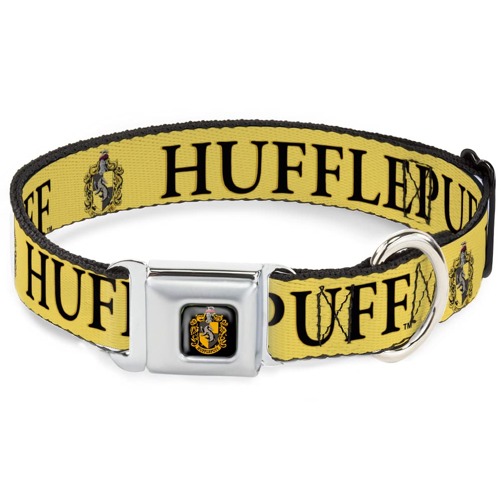 Dog Collar Seatbelt Buckle Harry Potter Hufflepuff Crest Yellow Black 15 To 24 Inches 1.0 Inch Wide