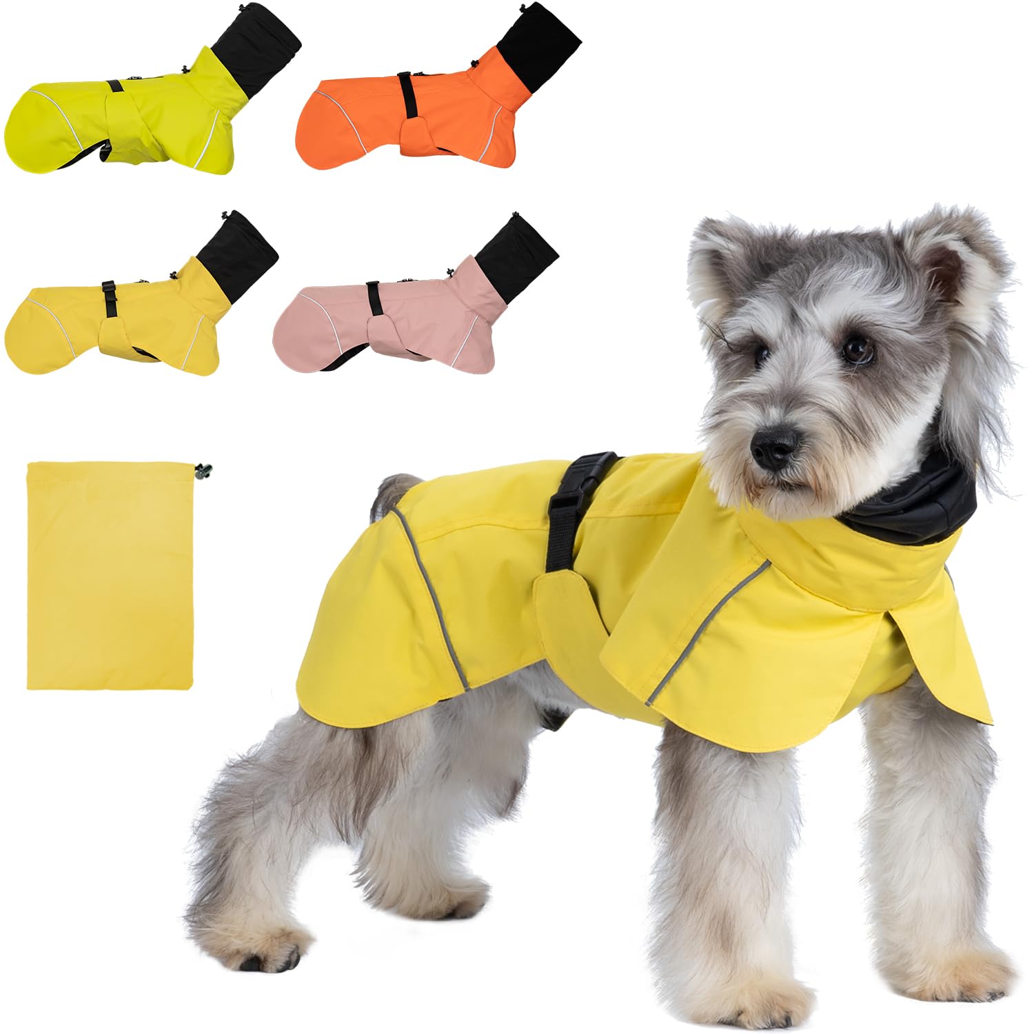 Aimydog Dog Raincoat, Waterproof Rain Jacket With Calming Hood, Adjustable Lightweight Dog Rain Coat With Zipper Leash Hole And 