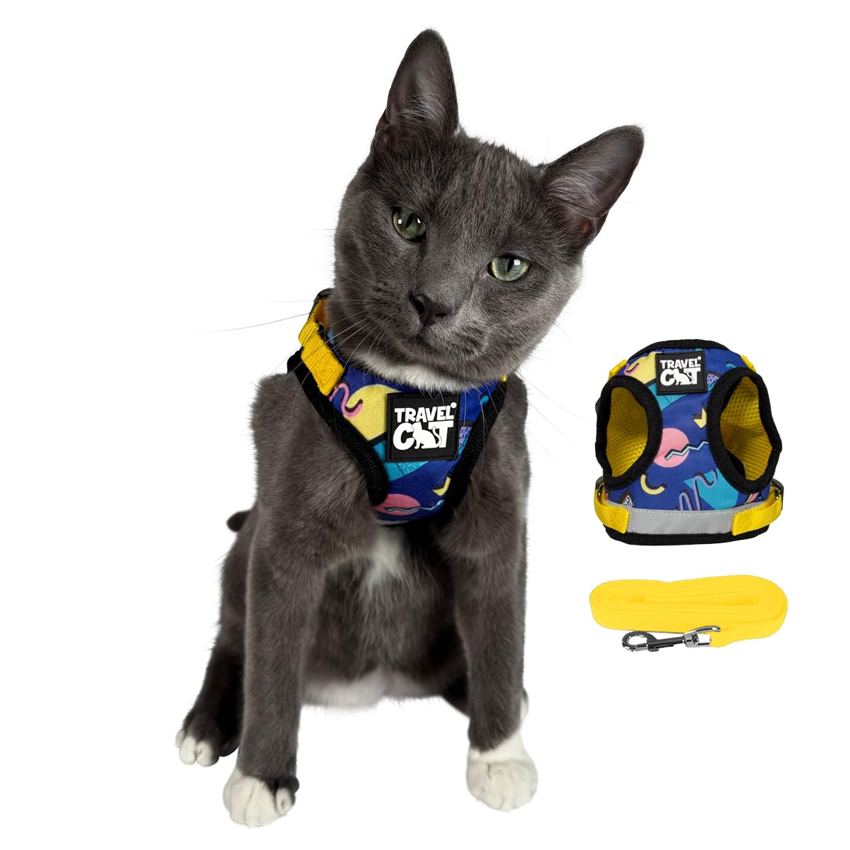 Travel Cat Harness and Leash Set - Adjustable Fit Mesh Harness and Reflective Strap - Comfort Walking Vest for Kitten for Outdoo