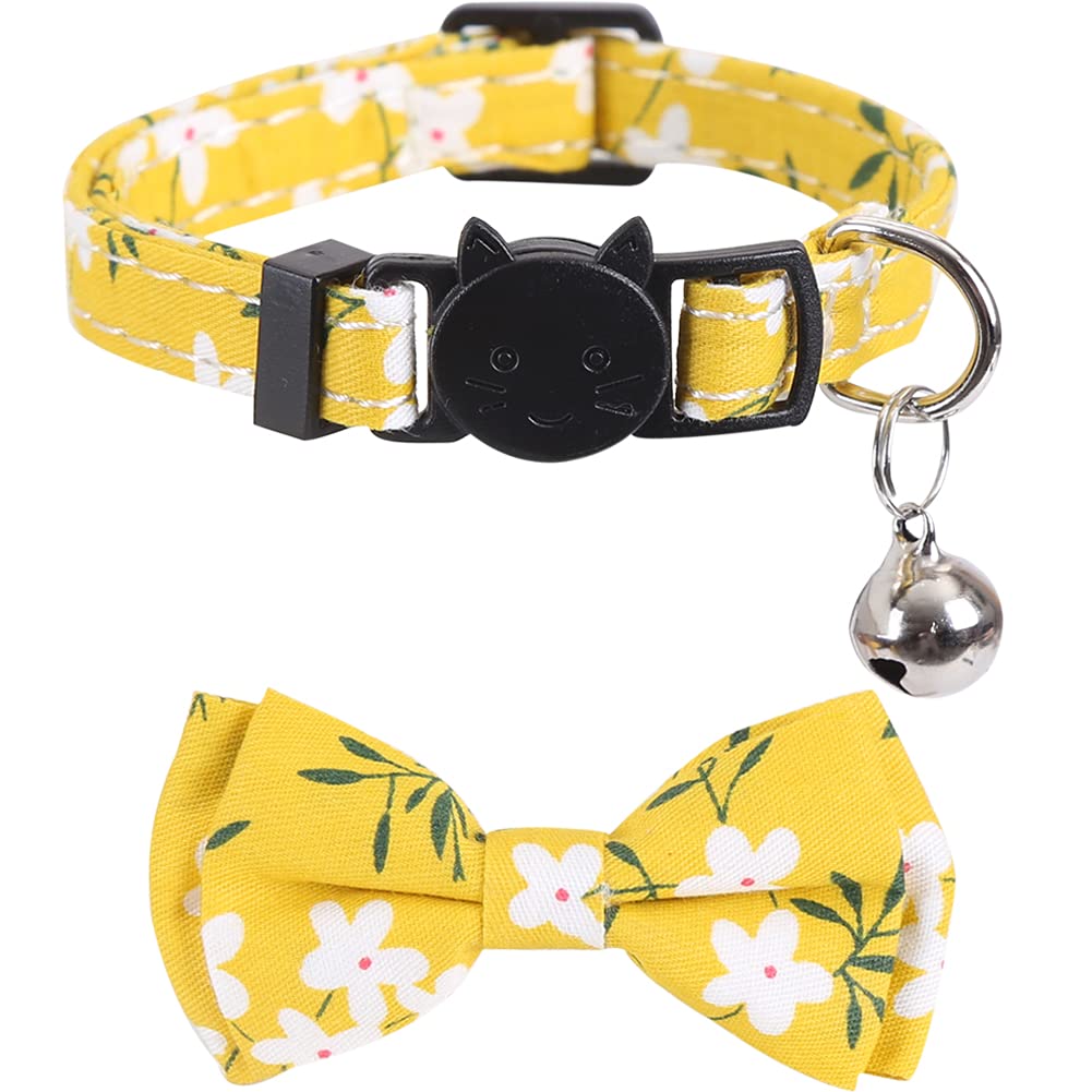 Lamphyface 2 Pack/Set Cat Collar Breakaway With Cute Bow Tie And Bell Plaid Flower For Kitty Adjustable Safety