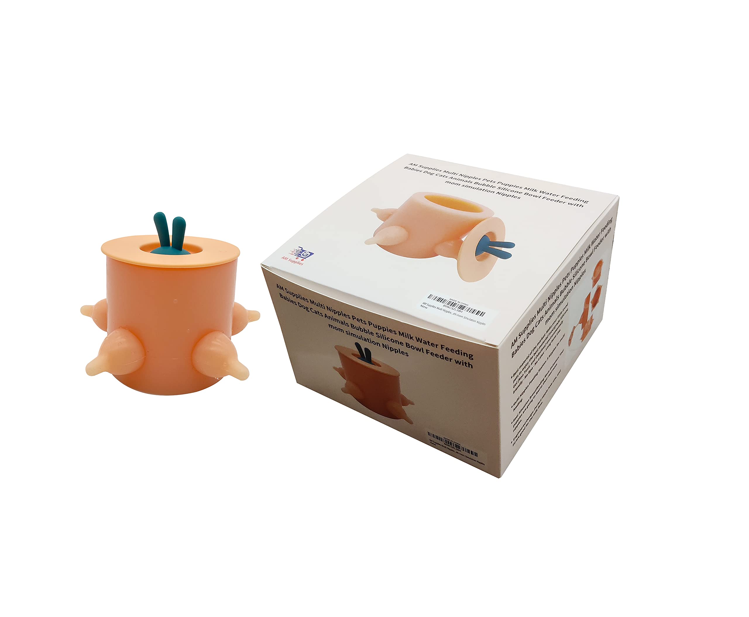 AM Supplies Multi Nipples Pets Puppies Milk Water Feeding Babies Dog Cats Animals Bubble Silicone Bowl Feeder with mom Simulatio