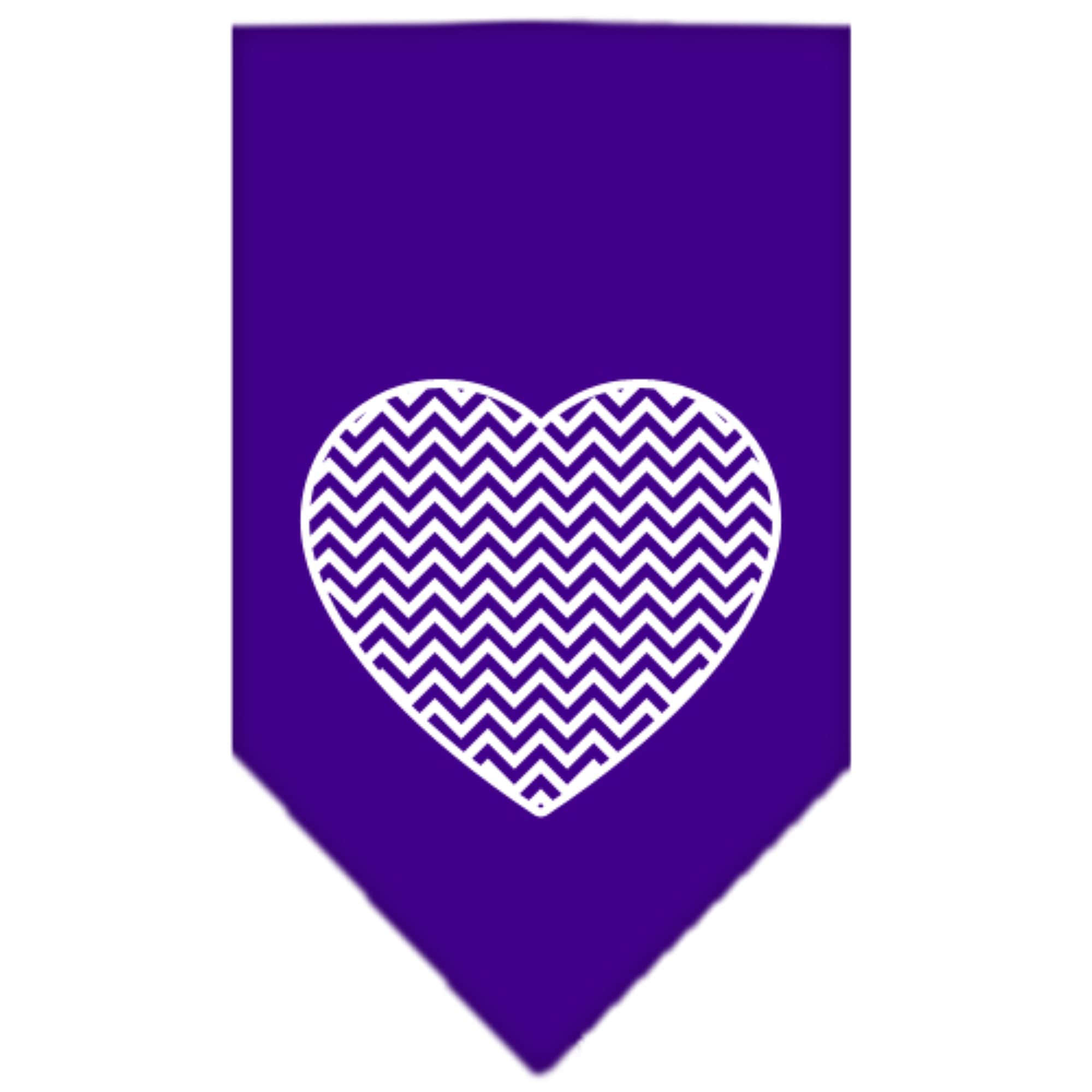Pet and Dog Bandana Screen Printed, "Chevron Heart" Purple Large