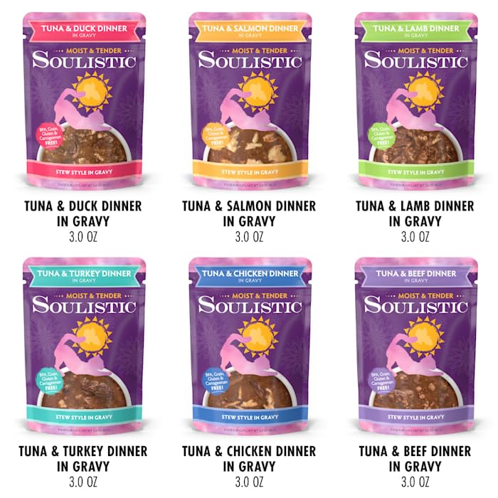 Soulistic Moist & Tender Variety Pack Wet Cat Food, 3 oz., Count of 8, 24 OZ