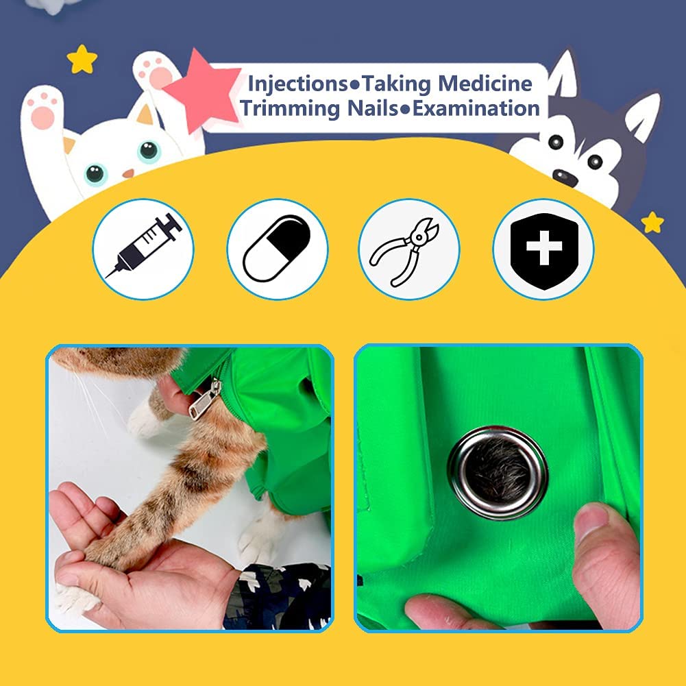 Kukaster Pet Cats Restraint Bag For Claw Care Nail Trimming Anti-Scratching Grooming Bag For Cats Medical Examination(Green-L)