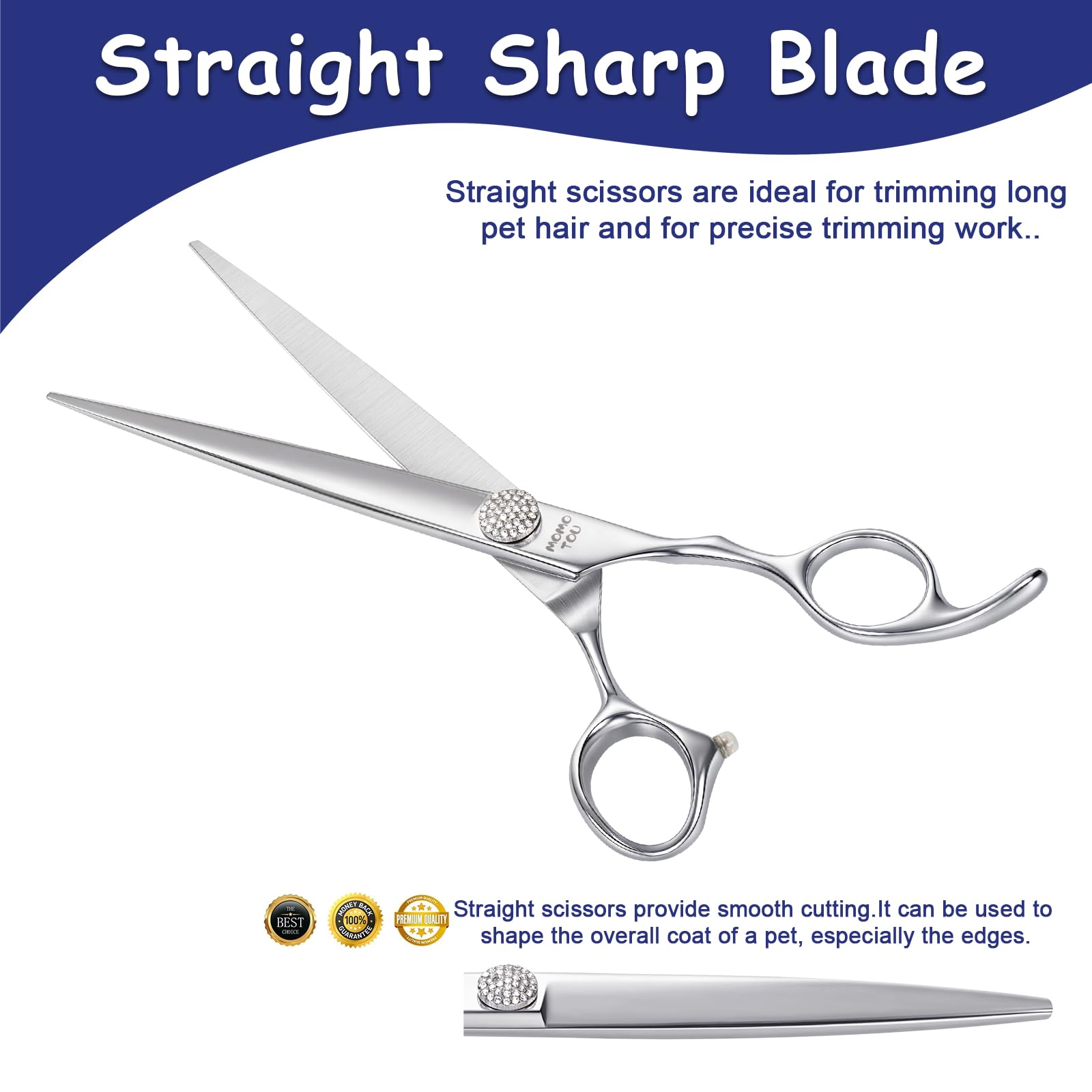 Momotou Professional Straight Dog Grooming Scissors With Simulation Diamond 440C Stainless Steel Polished Pet Cat Hair Cutting S
