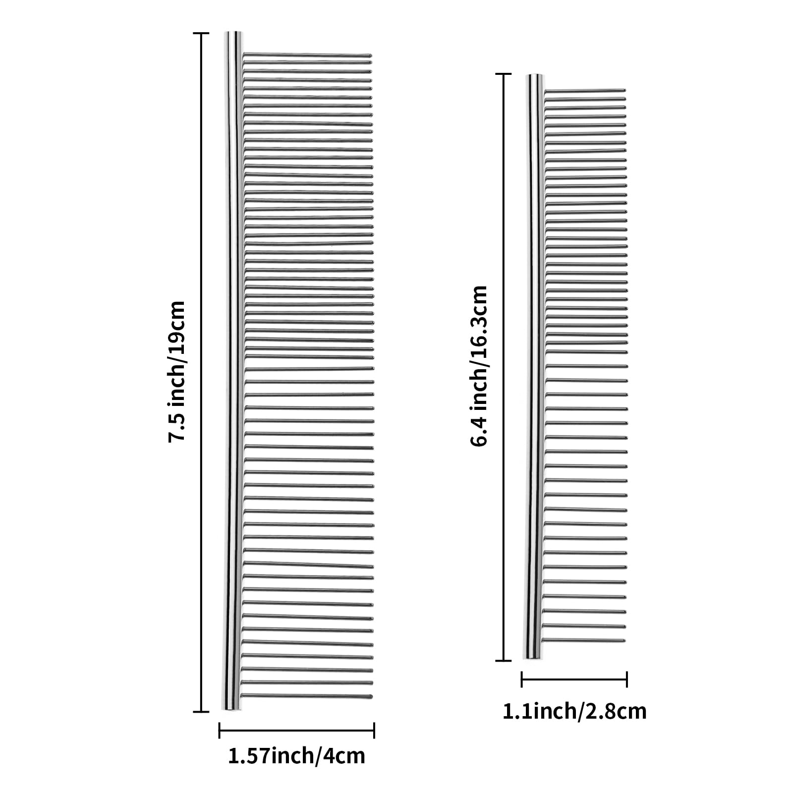 Flezoo 2Pcs Dog And Cat Brush, Stainless Steel Pets Grooming Comb Kit, Detangler Deshedding Brush, Metal Knots Hair Remover 6.4'