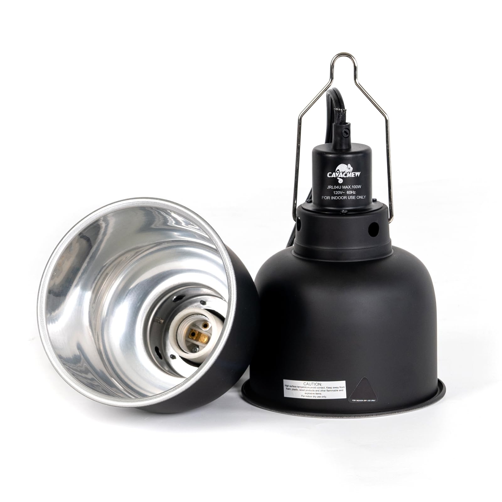 CAVACHEW 2 Pack Reptile Light Fixture, 5.5in Deep Dome Reptile Lamp Fixture, Optical Reflection Cover, Separate Switche & Hook,