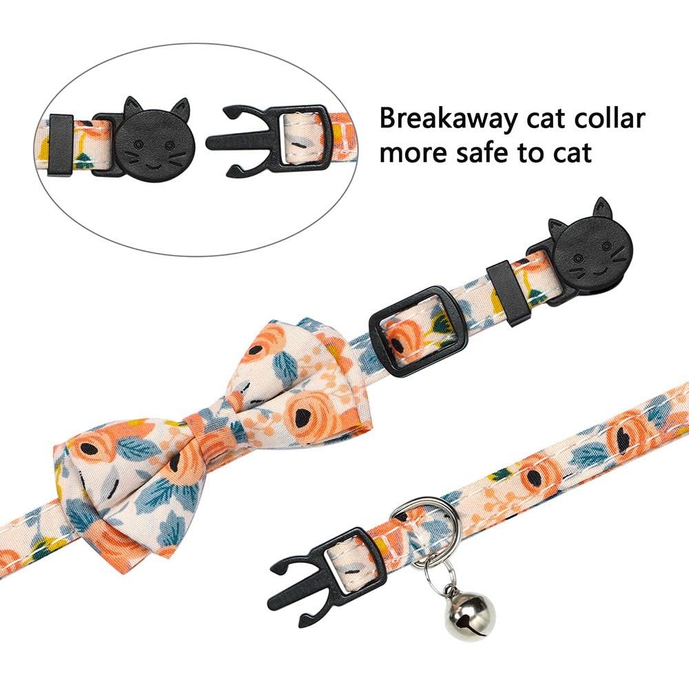 Homesogood 2 Pcs Cat Collar Breakaway With Removable Bowtie,Cat Accessories Flower Pattern Cat Bandana Dog Collar
