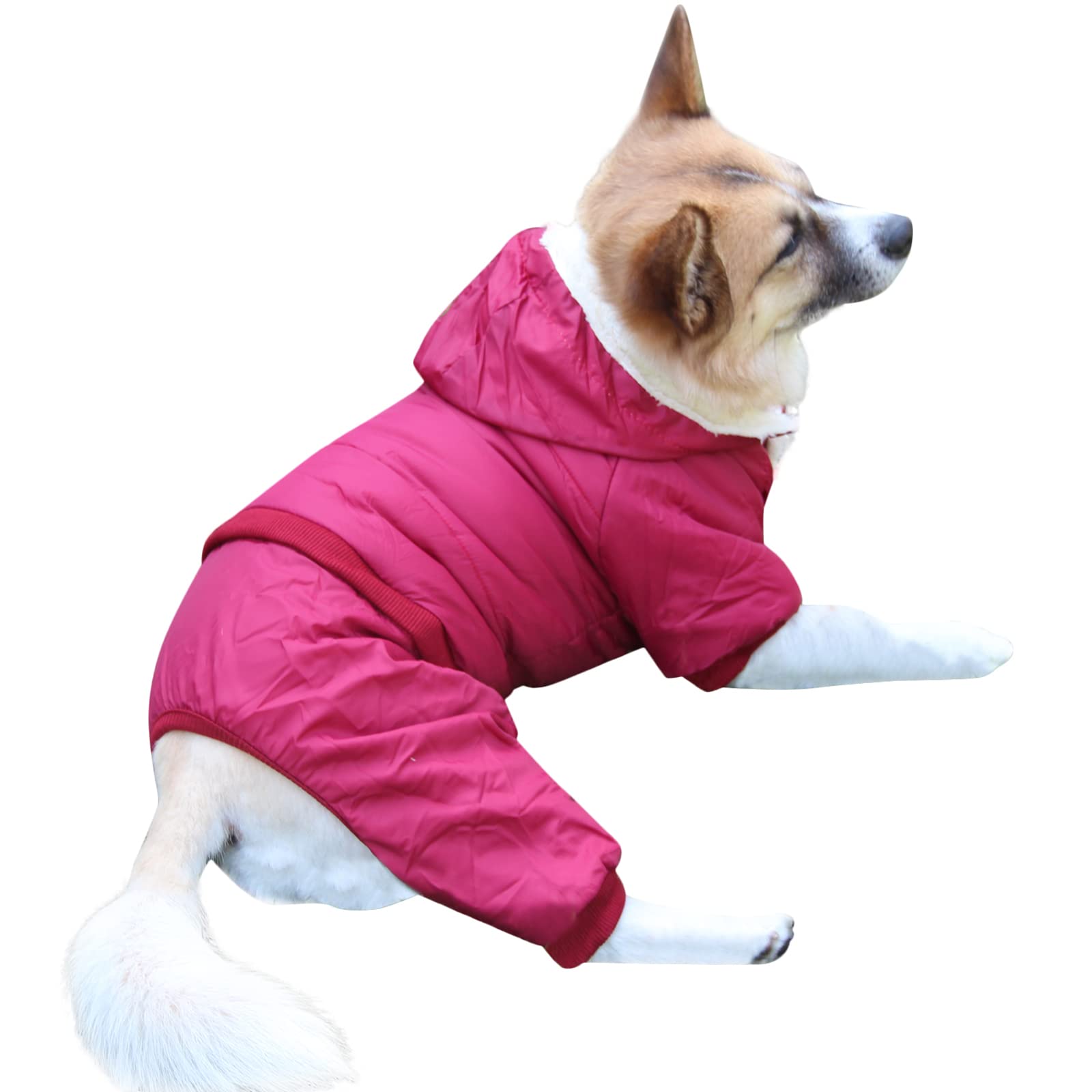 Joydaog Fleece Lined Dog Coat With Detachable Hood And Detachable Hind Legs,Warm Puppy Jacket In Winter(Red M)