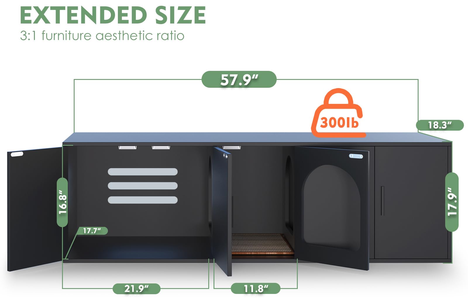 Amunrbrek Litter Box Enclosure for 2 Cats, Cat Litter Box Enclosure Furniture with Double Room, Wooden Litter Box Furniture with