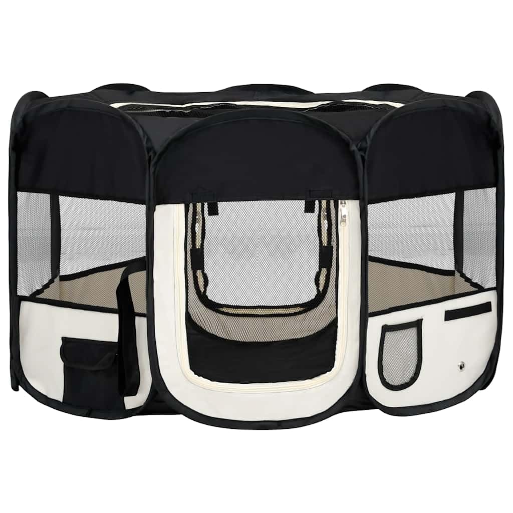 vidaXL Foldable Dog Playpen - Portable, Mesh Netting for Ventilation, Zipper Doors, Side Pockets, Durable Steel Frame, Black and