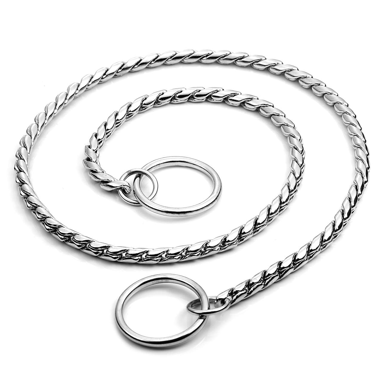 Mogoko Stainless Steel Dog Choke Chain Collar, Puppy Metal Snake Chain Pet Show Slip Collar Choker For Training Walking (Silver;24.0'*5.0Mm)