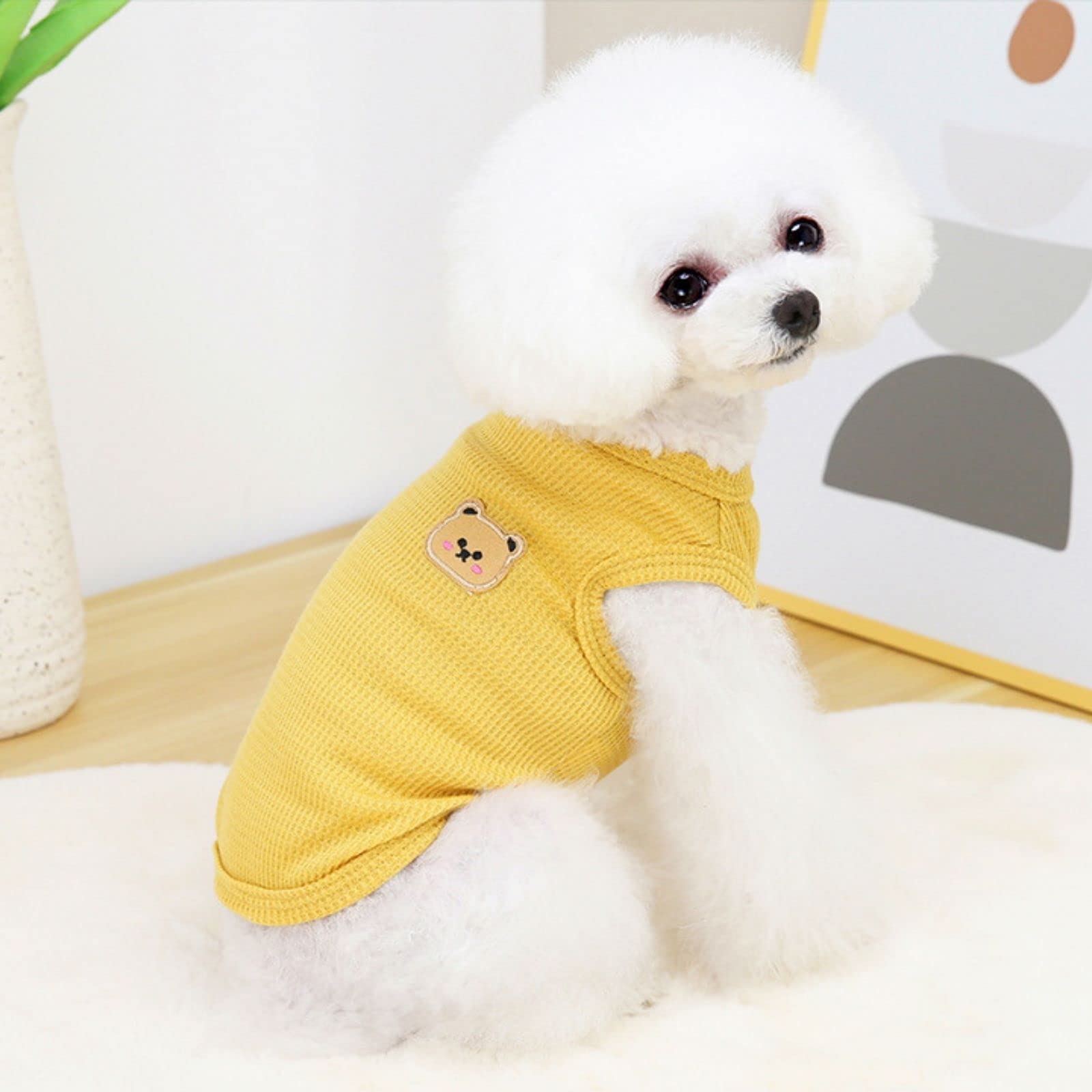 Cotton Dog Shirt Summer Lightweight Pet T-Shirts Soft Breathable Stretchy Cats Dogs Tee Shirt Sleeveless Vest Dog Apparel For Medium Small Dog Clothes 2Pcs Yellow&Green