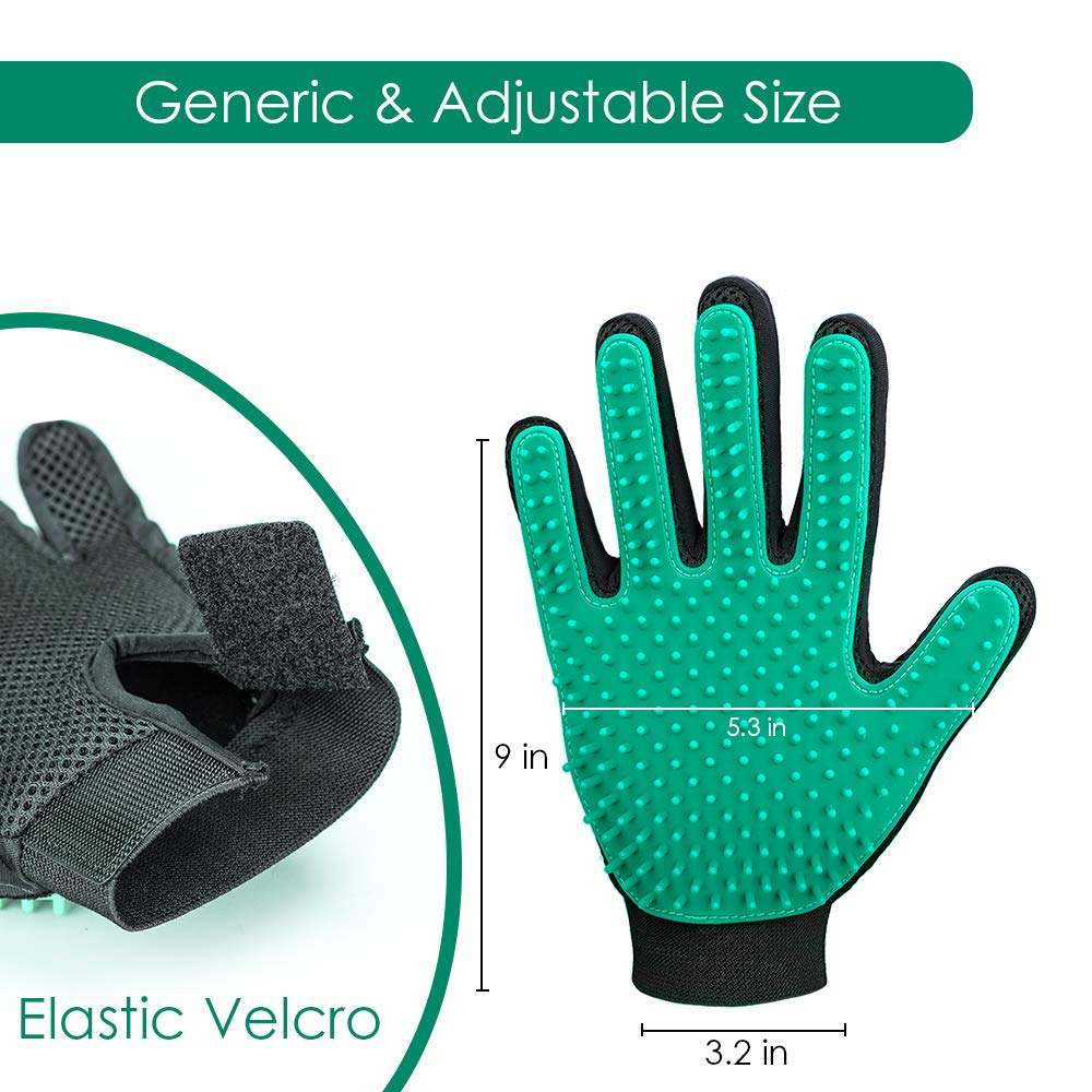 Pet Hair Remover Gloves, Enhance Pet Grooming Glove With 255 Tips, Deshedding Glove For Dog And Cat, 1 Pair Left & Right Gentle De-Shedding Glove Brush, Green