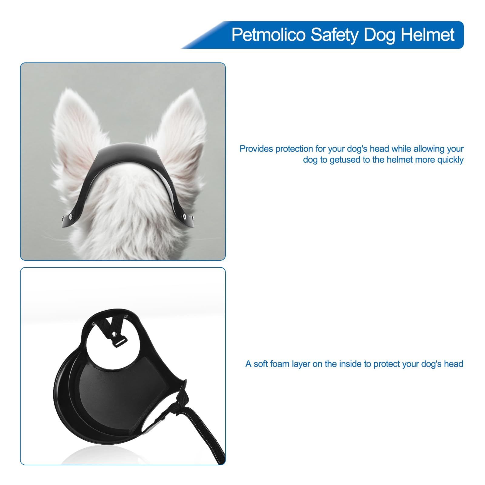Petmolico Safety Helmets For Dogs, Dog Helmet With Ear Holes & Adjustable Strap, Dog Helmet For Small Dog For Outdoor Driving/Ri