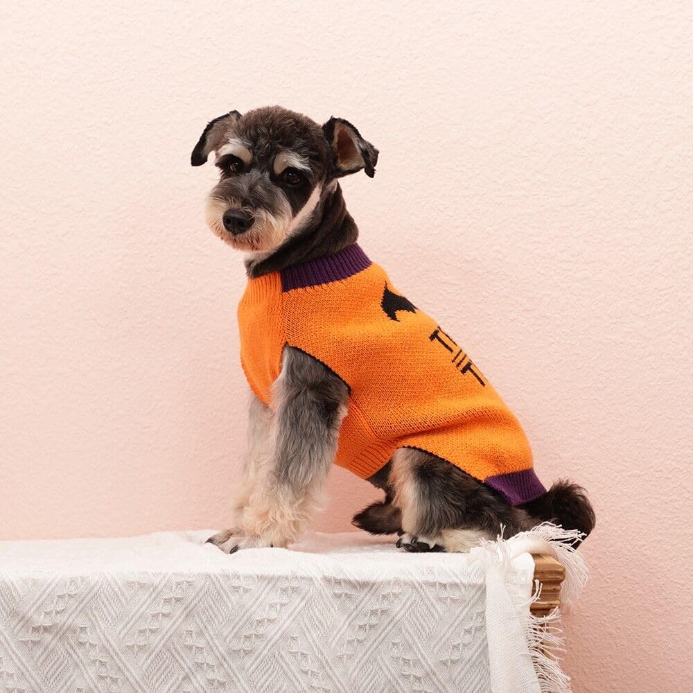 Halloween Dog Sweaters For Small Dogs: Turtleneck Knitted Warm Puppy Bat Costume, Doggie Winter Trick Or Treat Pullover Holiday