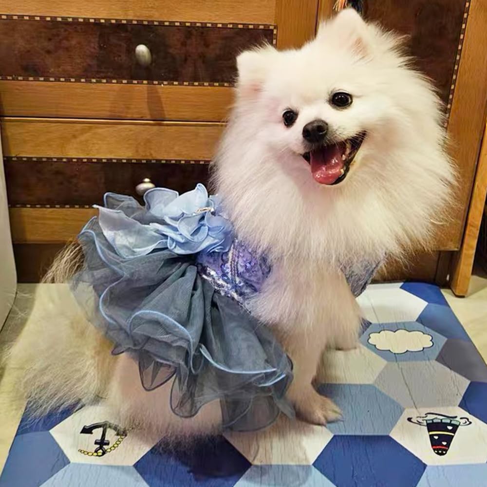 Aniac Blue Cat Wedding Dress With D-Ring And Bow Dog Wedding Outfit Formal Puppy Clothes For Girl Small Dog Luxury Pet Party Dre