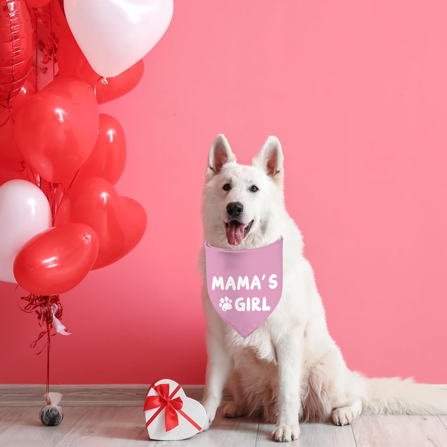 Mother'S Day Dog Bandanas Mom Heart Reversible Pet Scarf 2 Pack Happy Mama'S Girl Puppy Pink Dog Kerchief