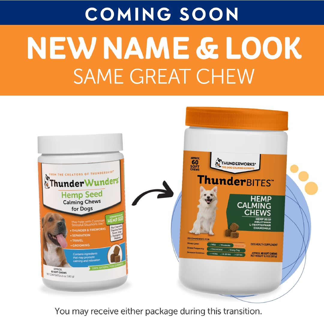 ThunderWunders Hemp Dog Calming Chews | Vet Recommended for Situational Anxiety | Fireworks, Thunderstorms, Travel & More | Made