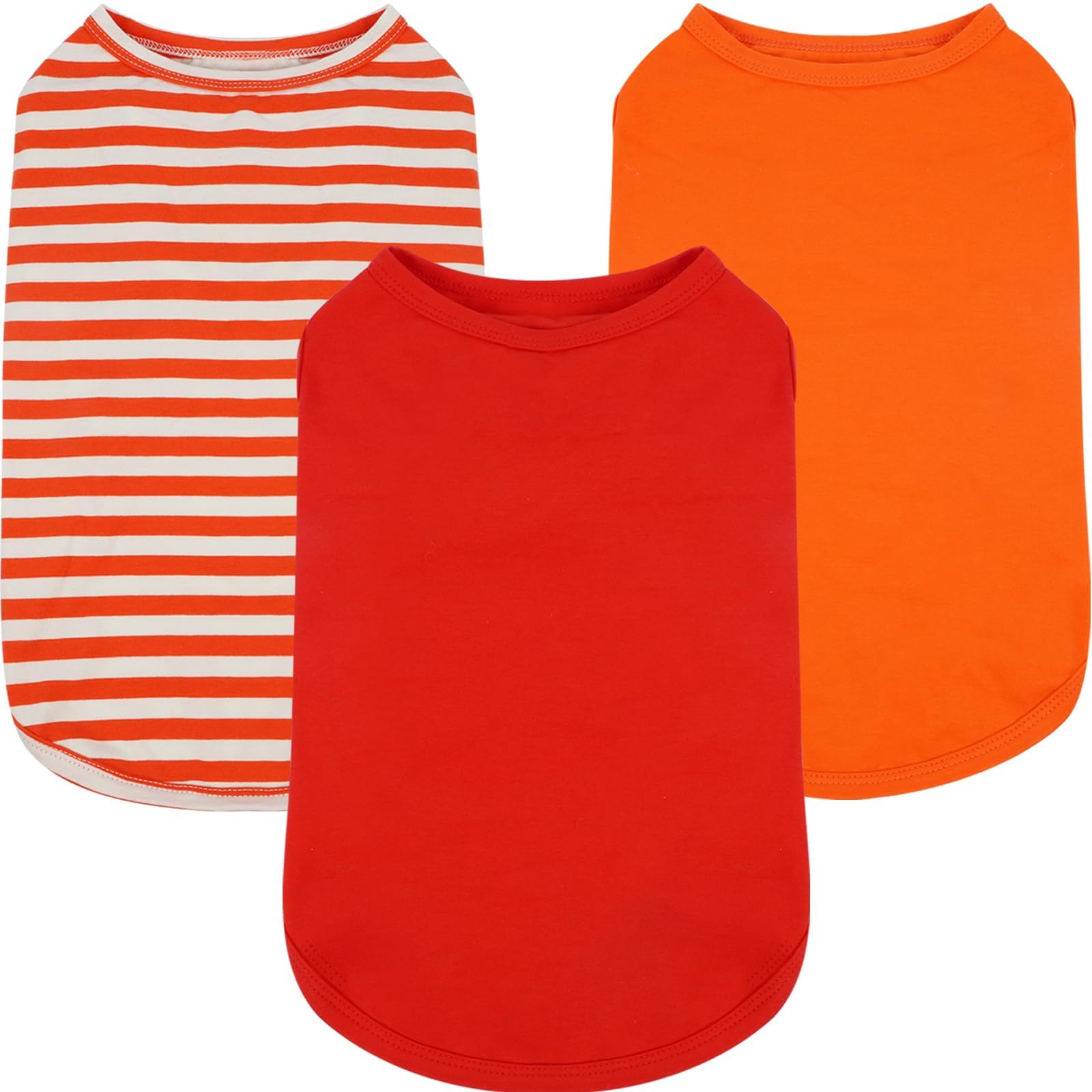 3 Pack Orange Striped Dog T-Shirts,X-Small Sleeveless Puppy Tank Top,Spring Summer Outdoor Sun Protection Tee Shirt,Lightweight 