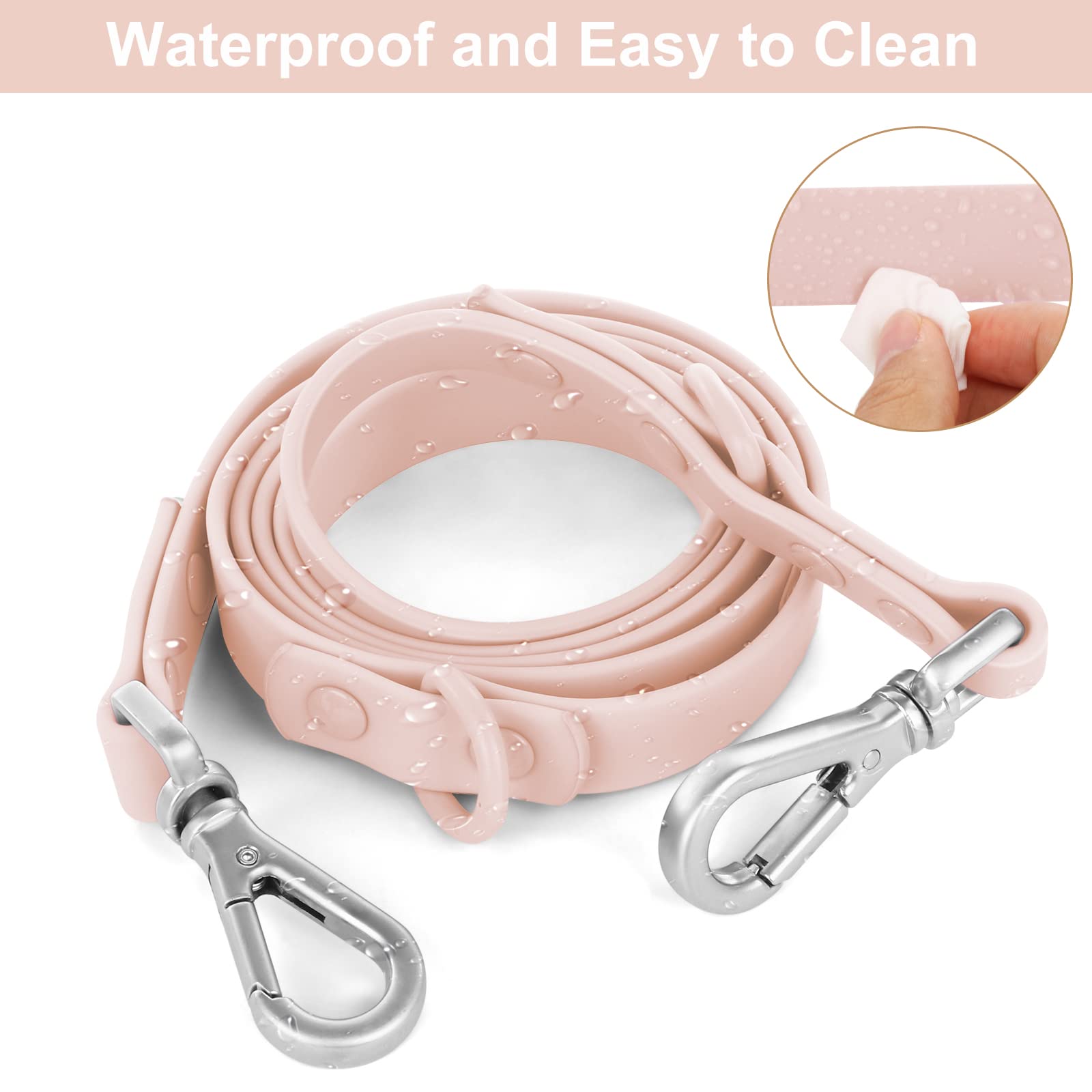 Waterproof Dog Leash: Standard Dog Leashes With 2 Hooks For Walking, Adjustable Lengths For Traffic Control Safety, Durable And Odor Proof, For Medium Large Dogs (L|3/4 In × 6 Ft, Gossamer Pink)