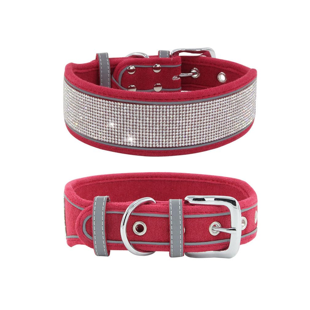 Red Bling Dog Collar For Large Dogs, Pretty Glitter Rhinestone Dog Collar Diamond Sparkle Crystal Fancy Soft Pet Girl Dog Collar