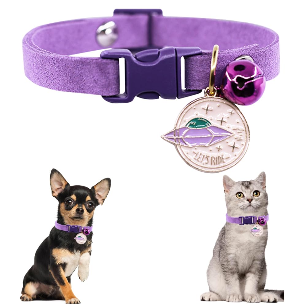 Purple Xs Dog Collar With Bell, Pretty Girl Dog Collar Cat Collars With Bells For Xxs Xs Tiny Pet Little Female Dogs Kitten Anim