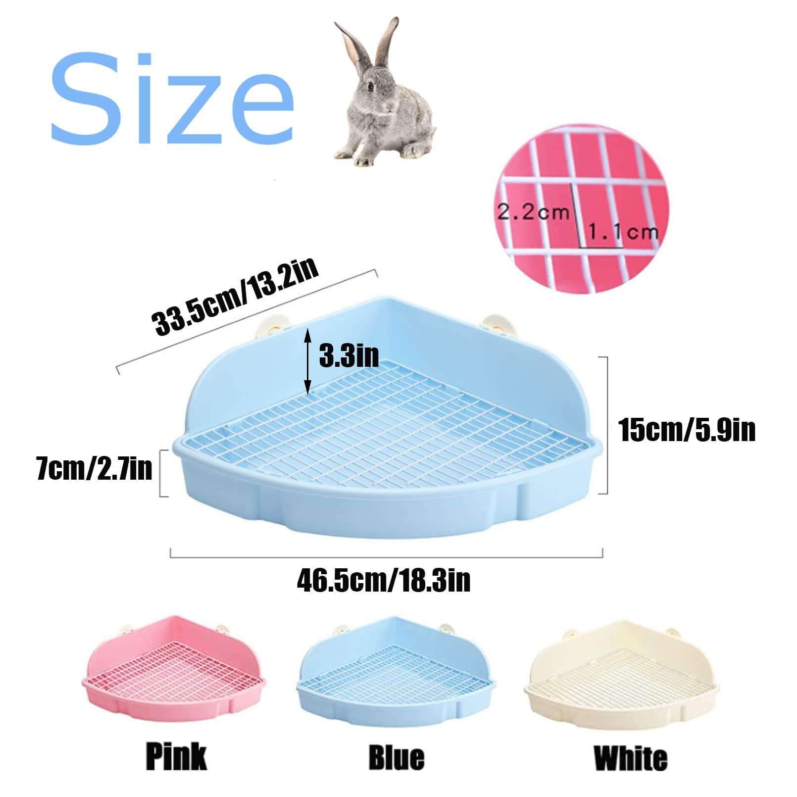 Pinvnby Extra Large Corner Litter Box For Rabbits, Guinea Pigs, Ferrets | 18.3' Fan-Shaped Potty Trainer With Anti-Spill Guard, Durable Plastic & Cage Clips | Easy-Clean Small Animal Toilet Pan (Blue)