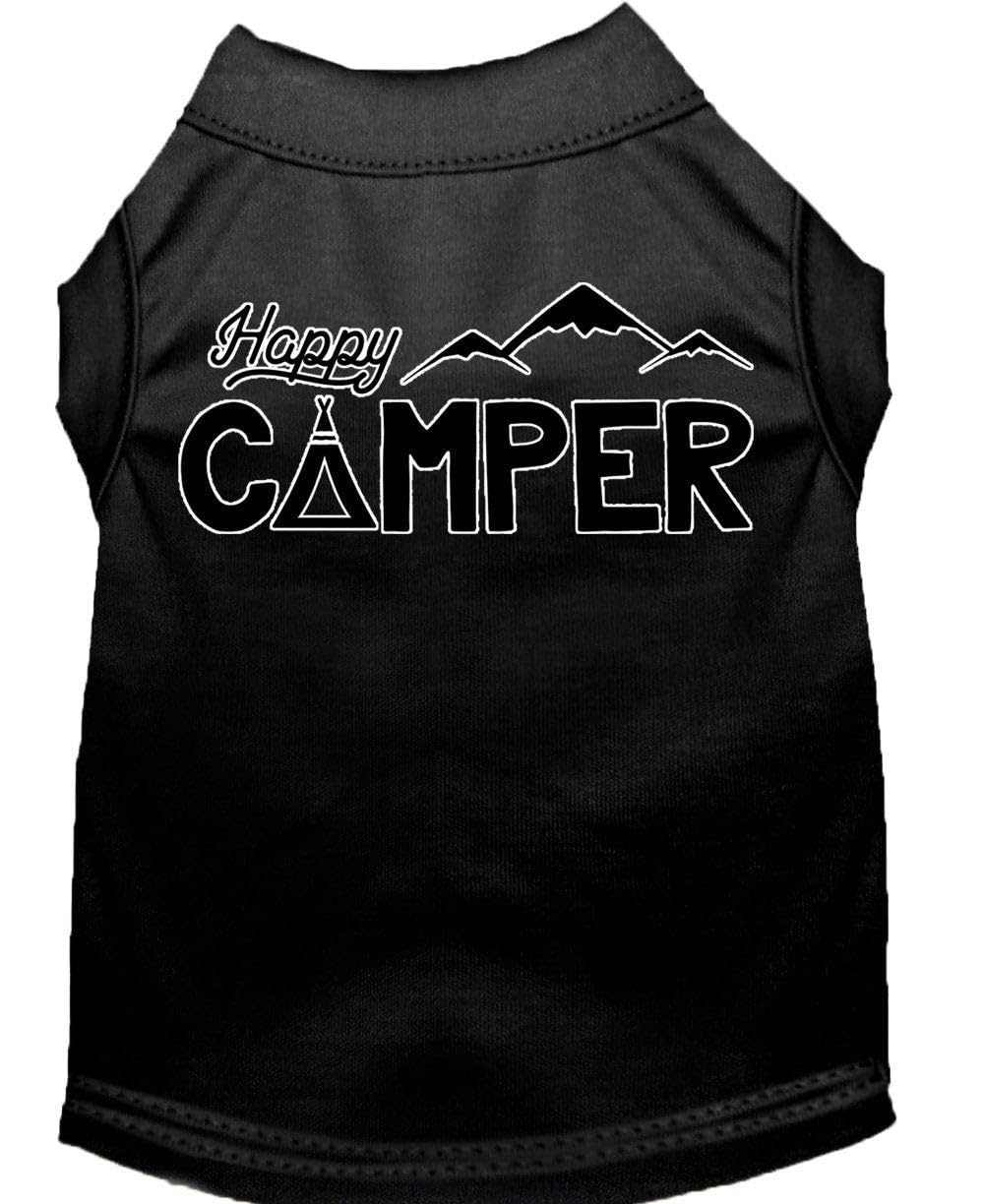 Pet Dog & Cat Shirt Screen Printed, 'Happy Camper' Black 2Xl (20-25 Lbs.)