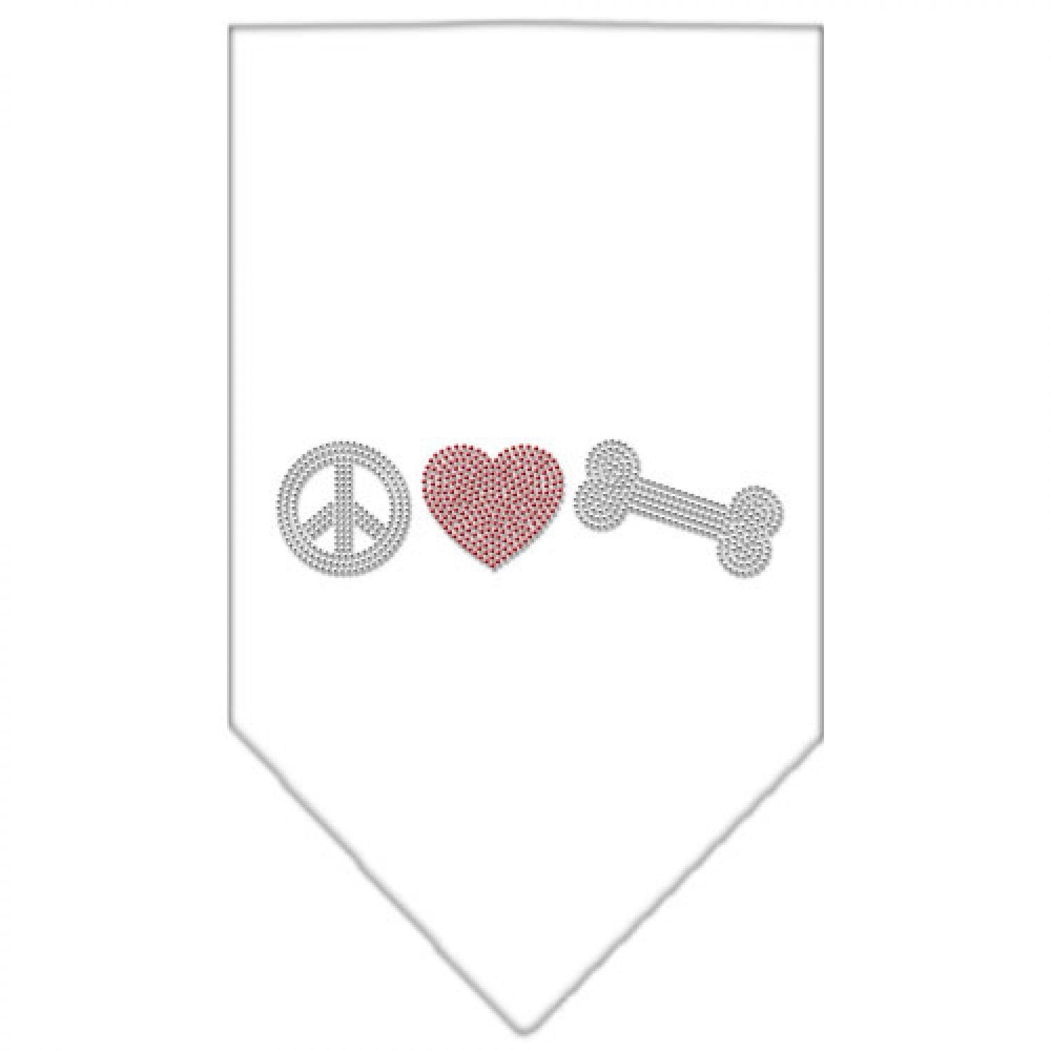 Mirage Pet Products Peace Love Bone Rhinestone Bandana, Small, White