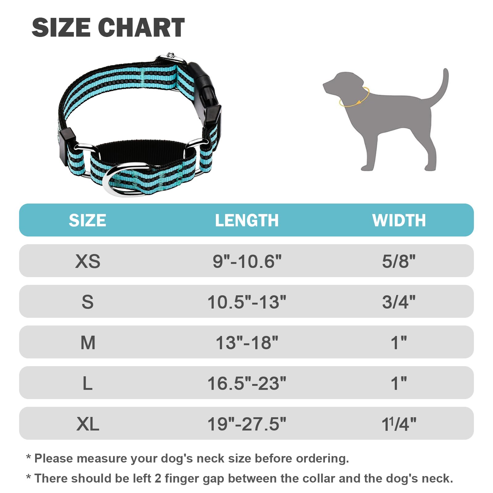 Hikiko Martingale Dog Collars Reflective Nylon Dog Collar With Quick Release Buckle Adjustable Training No Slip Dog Collar (Small, Sky Blue)