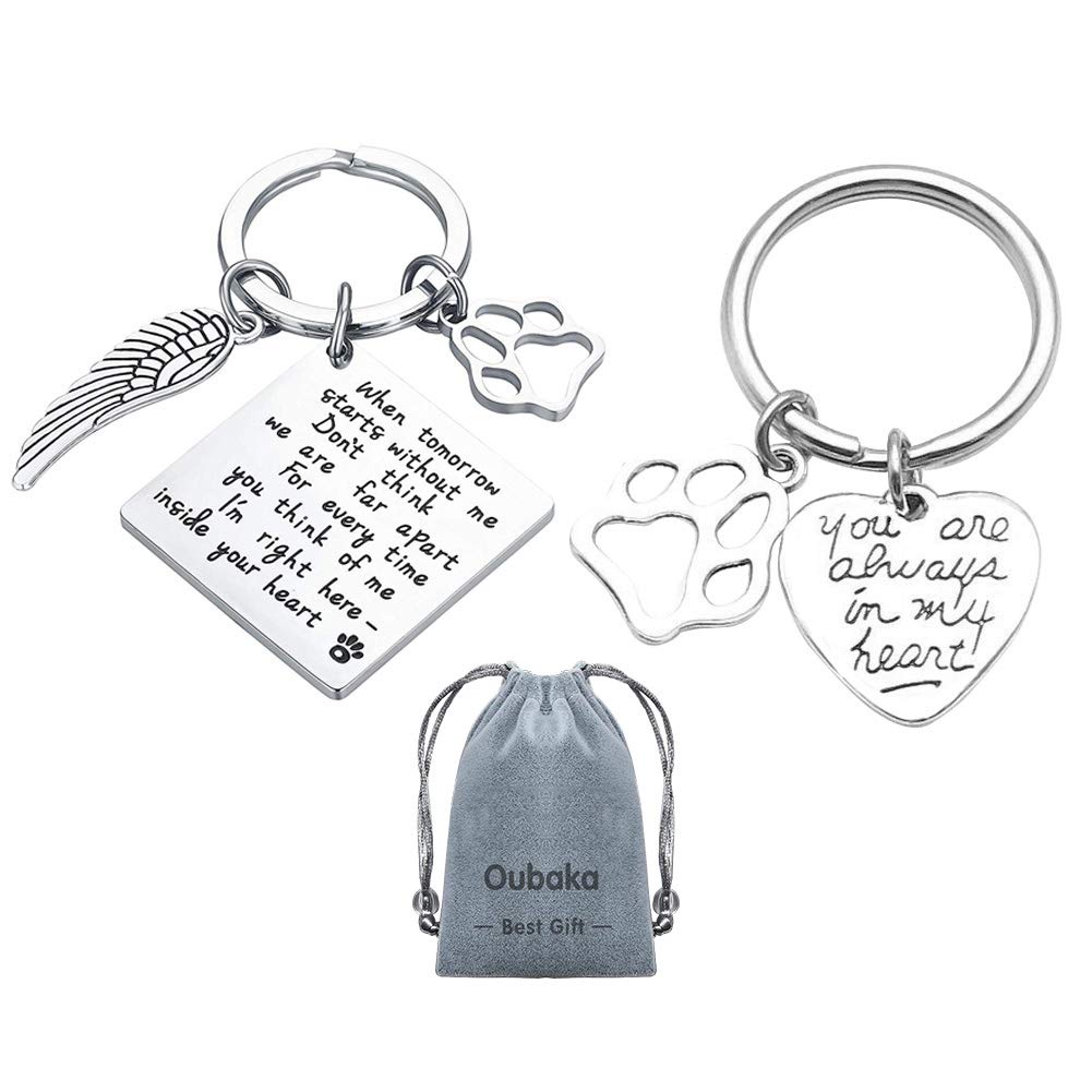 Oubaka Pet Memorial Keychain Gift - When Tomorrow Starts Without Me Remembrance Keychain Pet Loss Sympathy Keychain Memorial Gif
