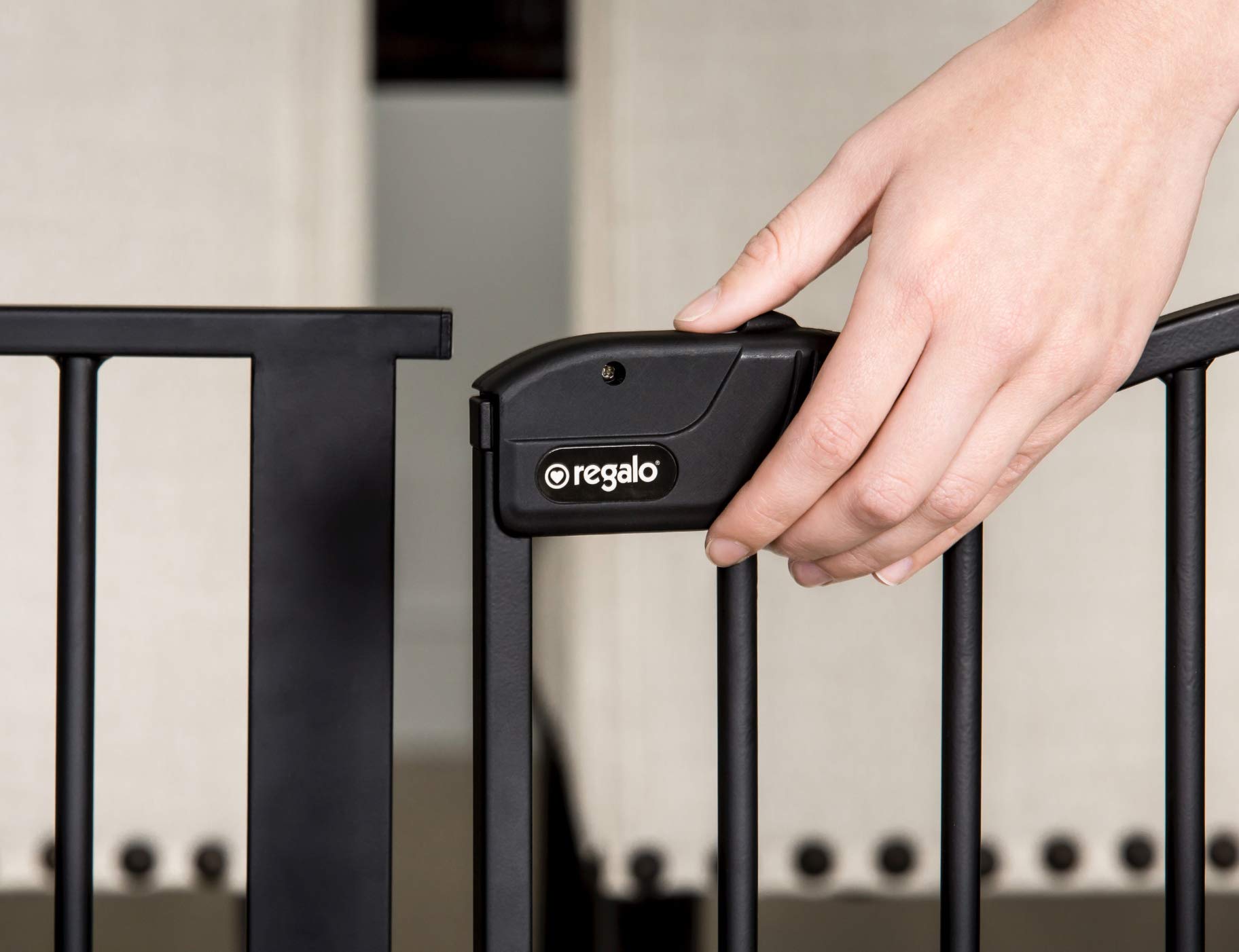 Regalo Deluxe Widespan Safety Gate, 74.5" W x 28" H, Metal, Black, Model 1176, Includes 4 Wall Mounts