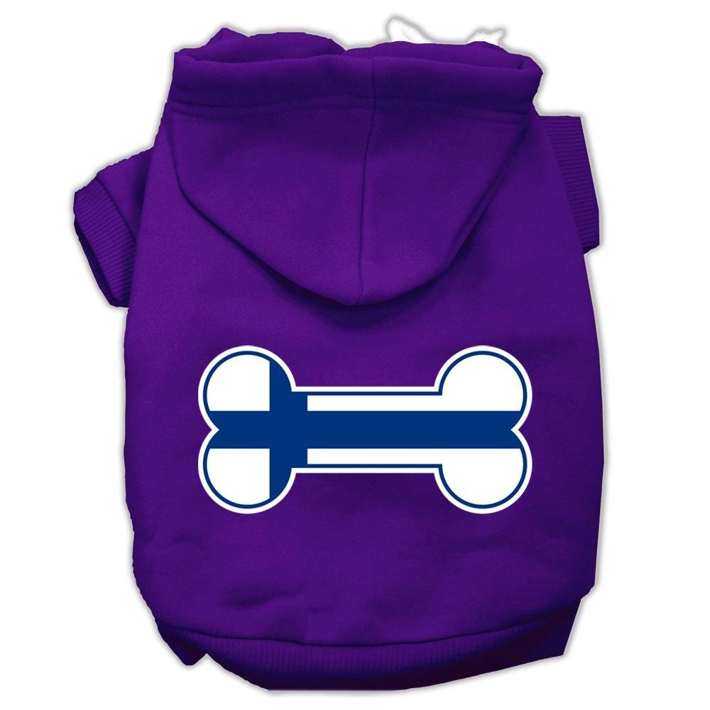 Pet, Dog & Cat Hoodie Screen Printed, 'Bone Shaped Finland Flag' Purple Xs (0-3 Lbs.)