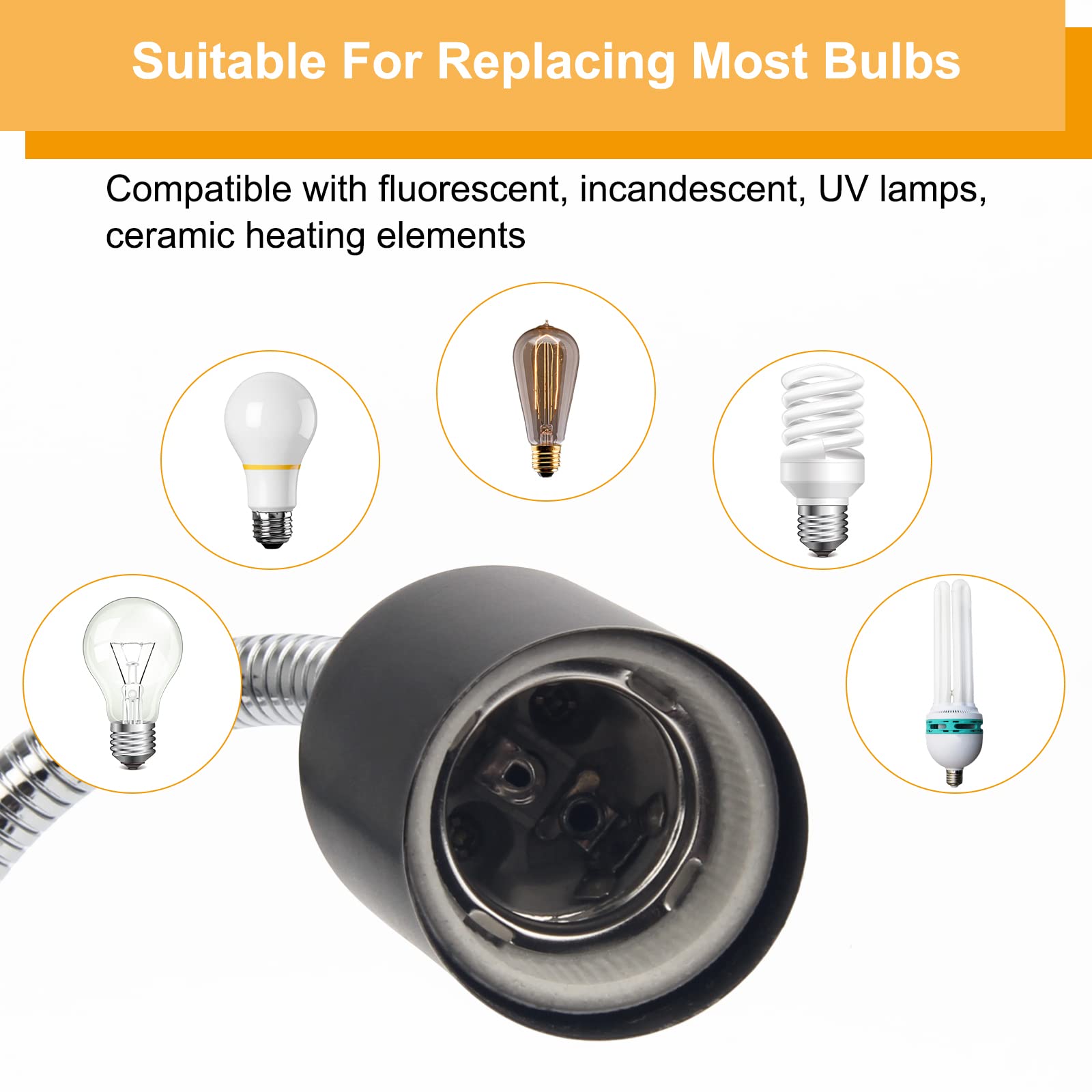 Catcan 50W Reptile Heat Lamps, Uva Uvb Reptile Light With 2 Heat Bulbs, 360°Rotatable Clips Adjustable Switch Heat Lamp For Turtle Lizard Snake Aquarium Amphibian