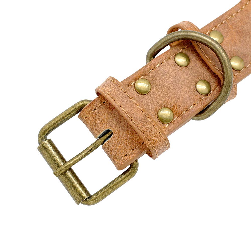 Berry Pet 2' Spiked Leather Dog Collar - Anti-Bite Sharp Rivet Studded For Pit Bull Medium Large Dogs,Brown Neck For 14-19' Total Length 21.5'
