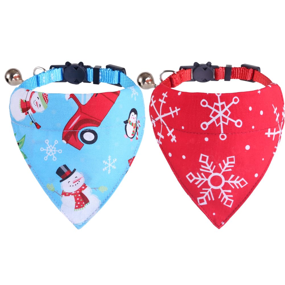 Christmas Cat Collars Breakaway With Bandana Bell Pet Kitten Adjustable For Small Dog Puppies Girl Boy