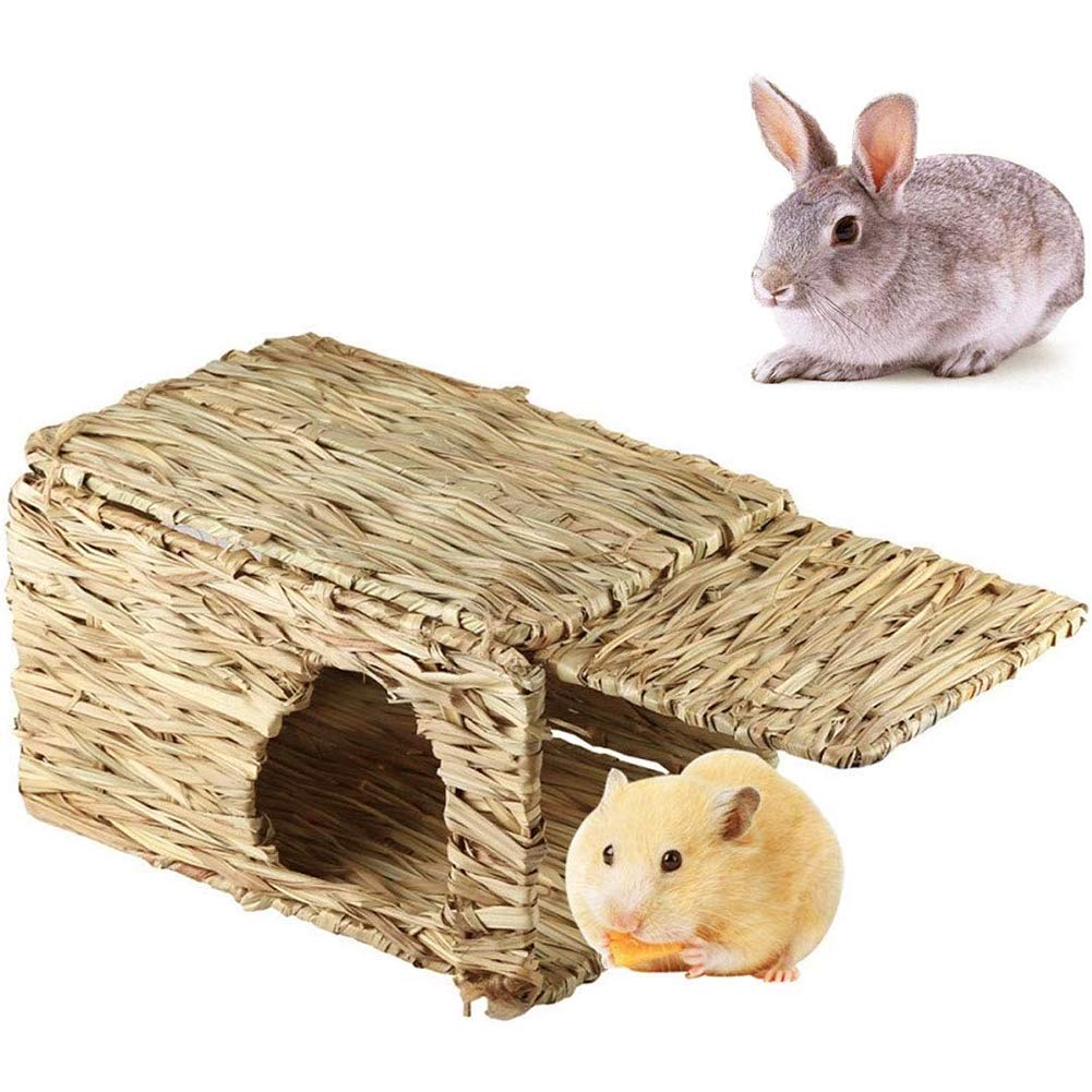 Tfwadmx Rabbit Grass House, Extra Large - Natural Hand Woven Seagrass Play Hay Bed, Hideaway Hut Toy For Bunny Hamster Guinea Pig Chinchilla Ferret