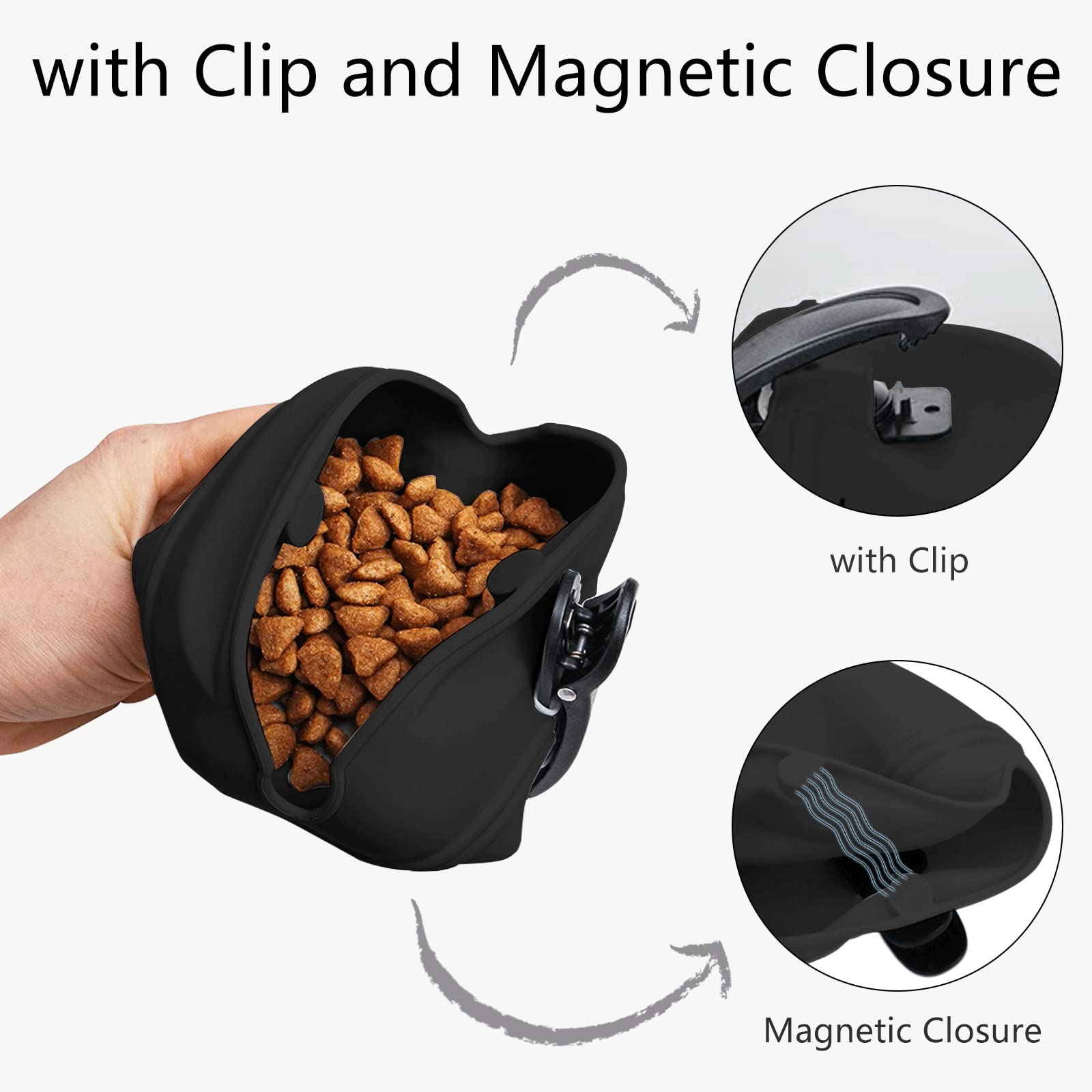 MGKSHADOW Dog Treat Pouch 2 Pack, Dog Treat Training Pouch, Silicone Pet Treat Bag BPA Free/Clip/Magnetic Dog Walk (Grey & Black