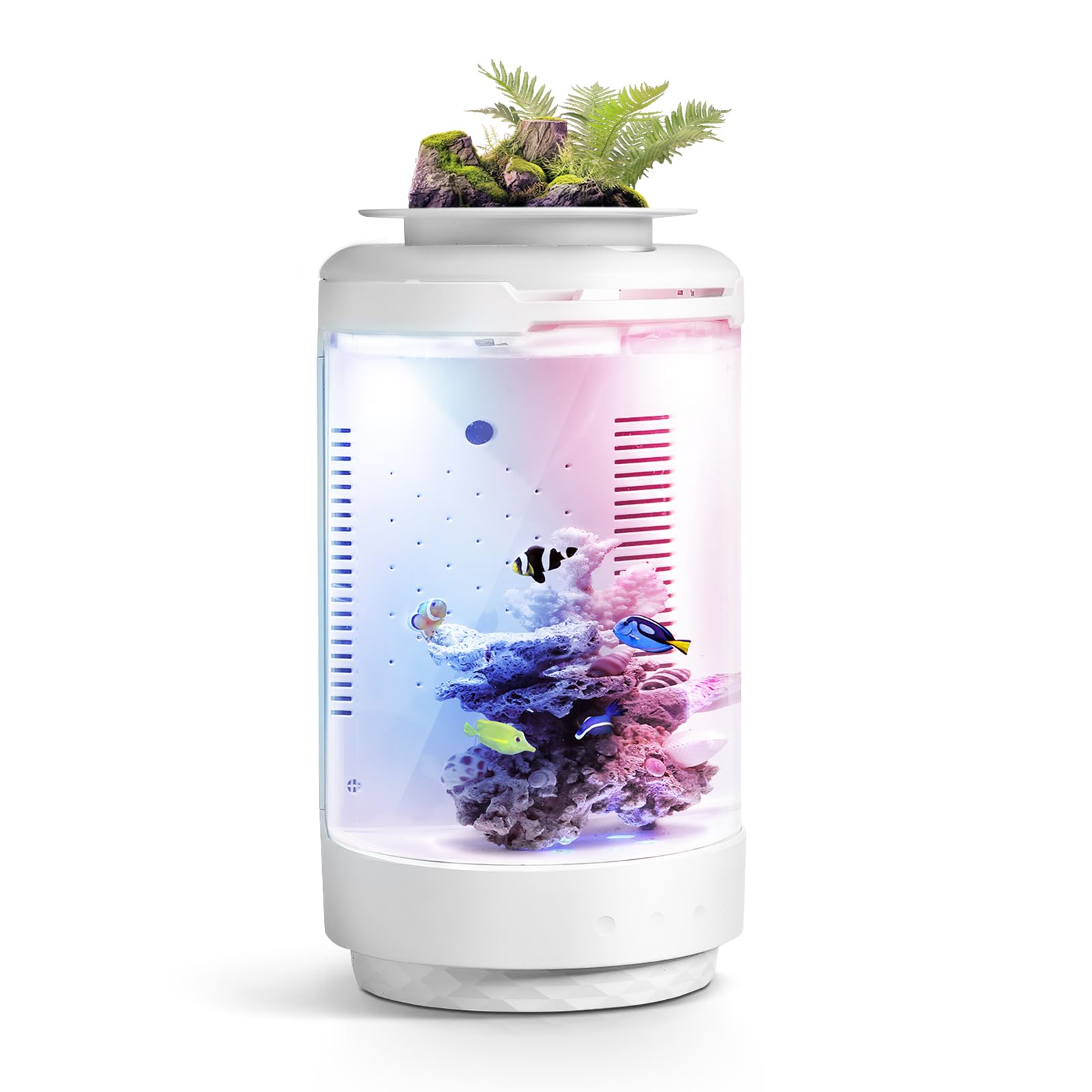 Fzone 1.2Gal Small Fish Tank With Plant Pot, All-In-One Desktop Aquarium Kit With Adjustable 4 Color Light Modes,20Db Filtration