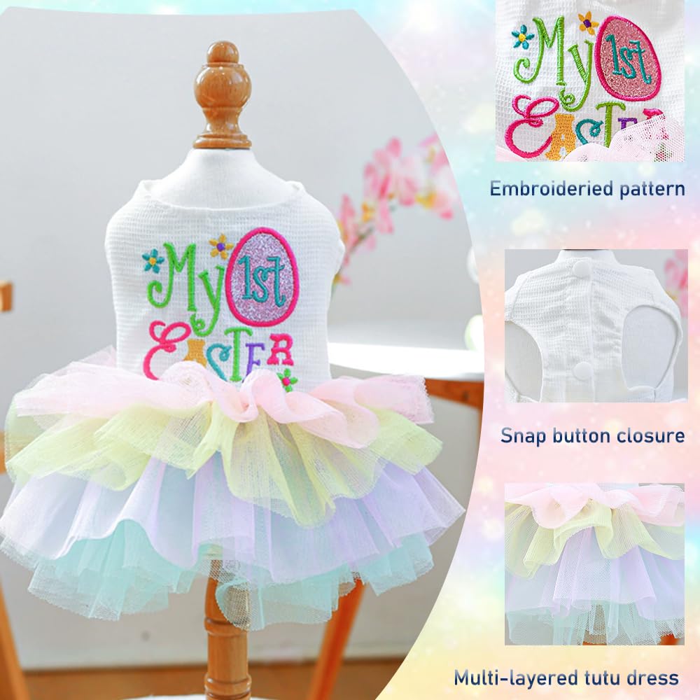 Aniac Happy 1St Easter Dog Dress Girl Holiday Puppy Clothes For Small Dog Easter Cat Outfit Eggs Print Rainbow Doggy Princess Tu