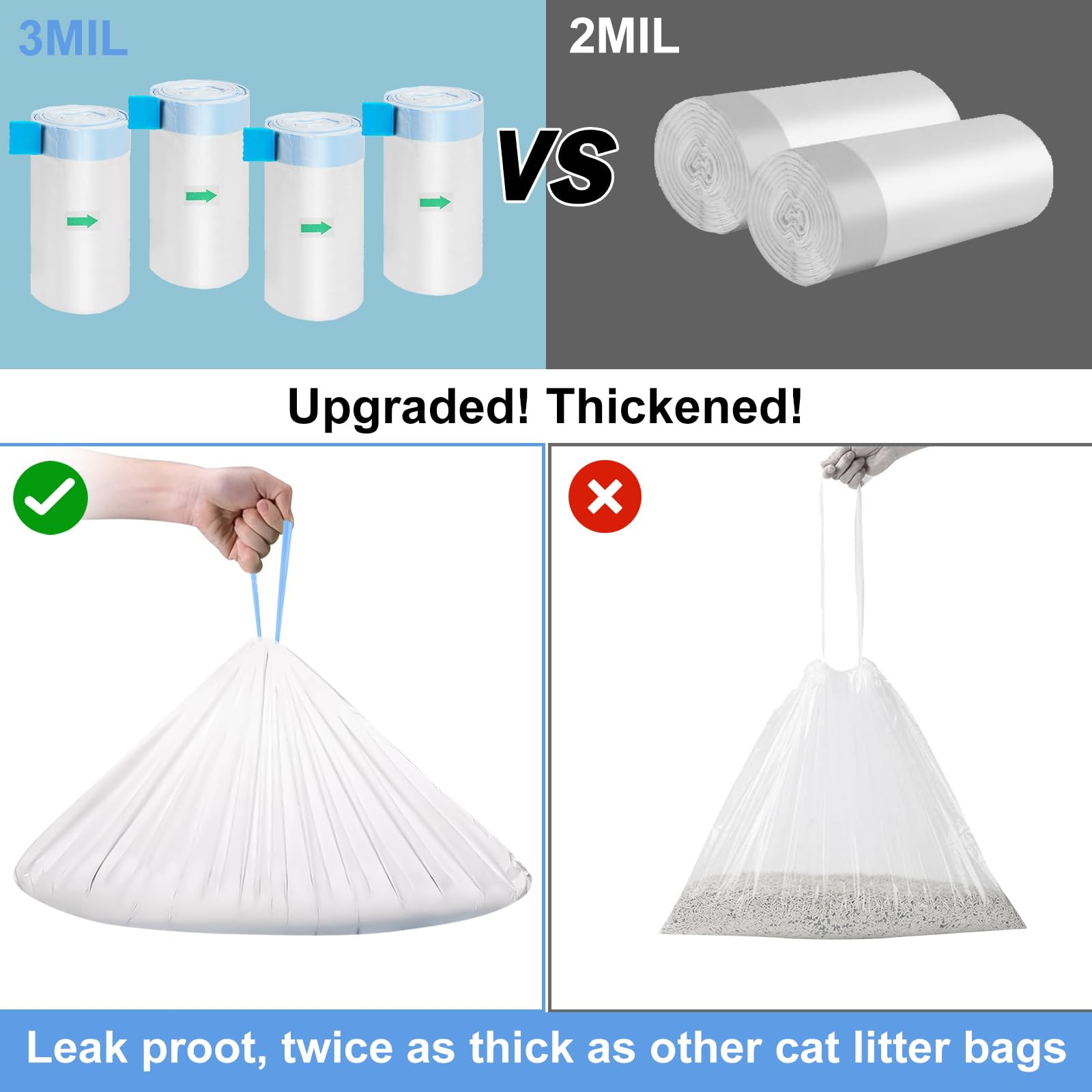 Elegx 80 Count Litter Box Liners Bags, 3Mil Extra Thick Heavy Duty,27.1'' X 12.9'' Compatible With Neakasa M1, Petpivot Autoscoo